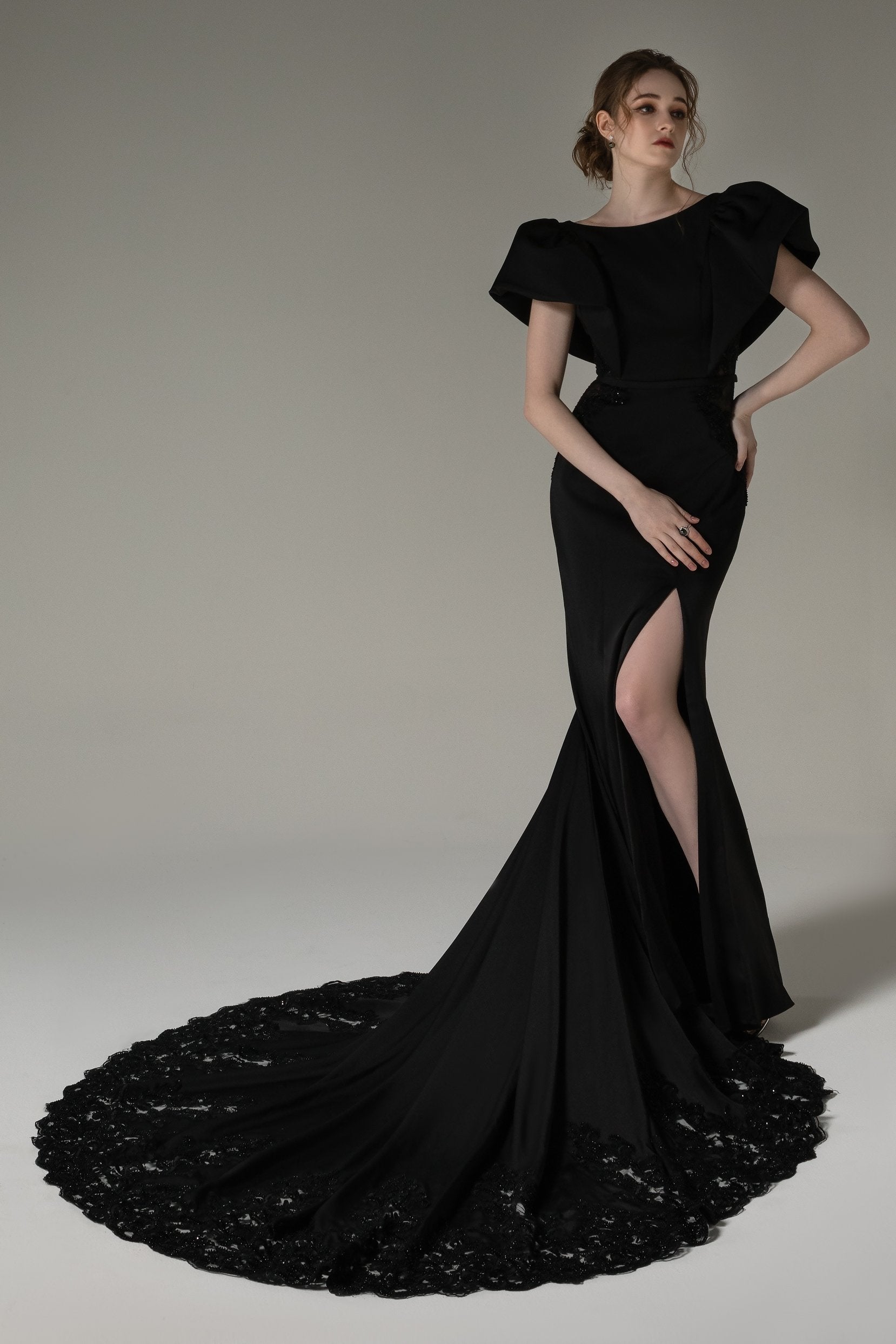 Black Trumpet Open Back Stretch Satin Split Wedding Dress COCOMELODY CW2490, 45 Days / Black / US4-UK6-EUR34 Black Trumpet Open Back Stretch Satin Split Wedding Dress COCOMELODY CW2490, 45 Days / Black / US4-UK6-EUR34