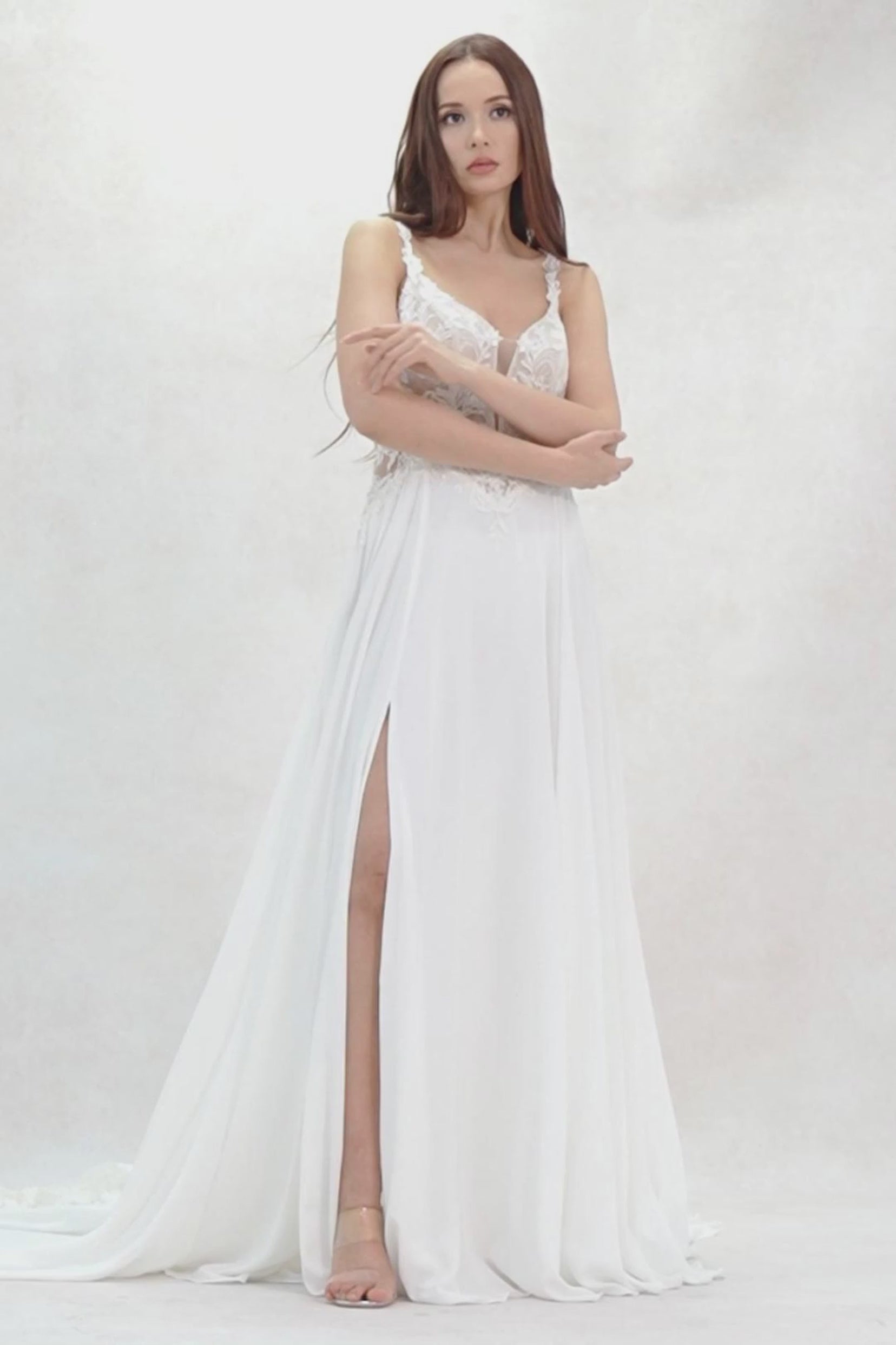 A-Line Court Train Chiffon Wedding Dress CW3625 - COCOMELODY
