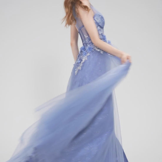 A-Line Sweep-Brush Train Tulle Prom Dress CS1069 - COCOMELODY