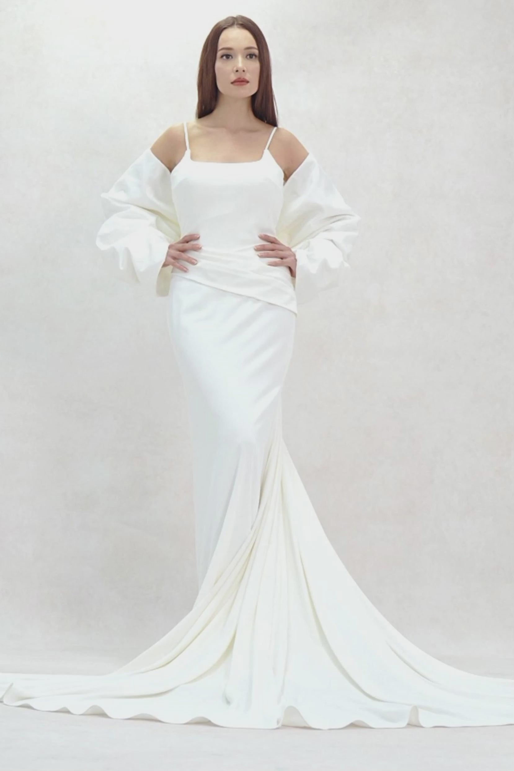 Trumpet-Mermaid Sweep-Brush Train Stretch Satin Wedding Dress CW3594 - COCOMELODY