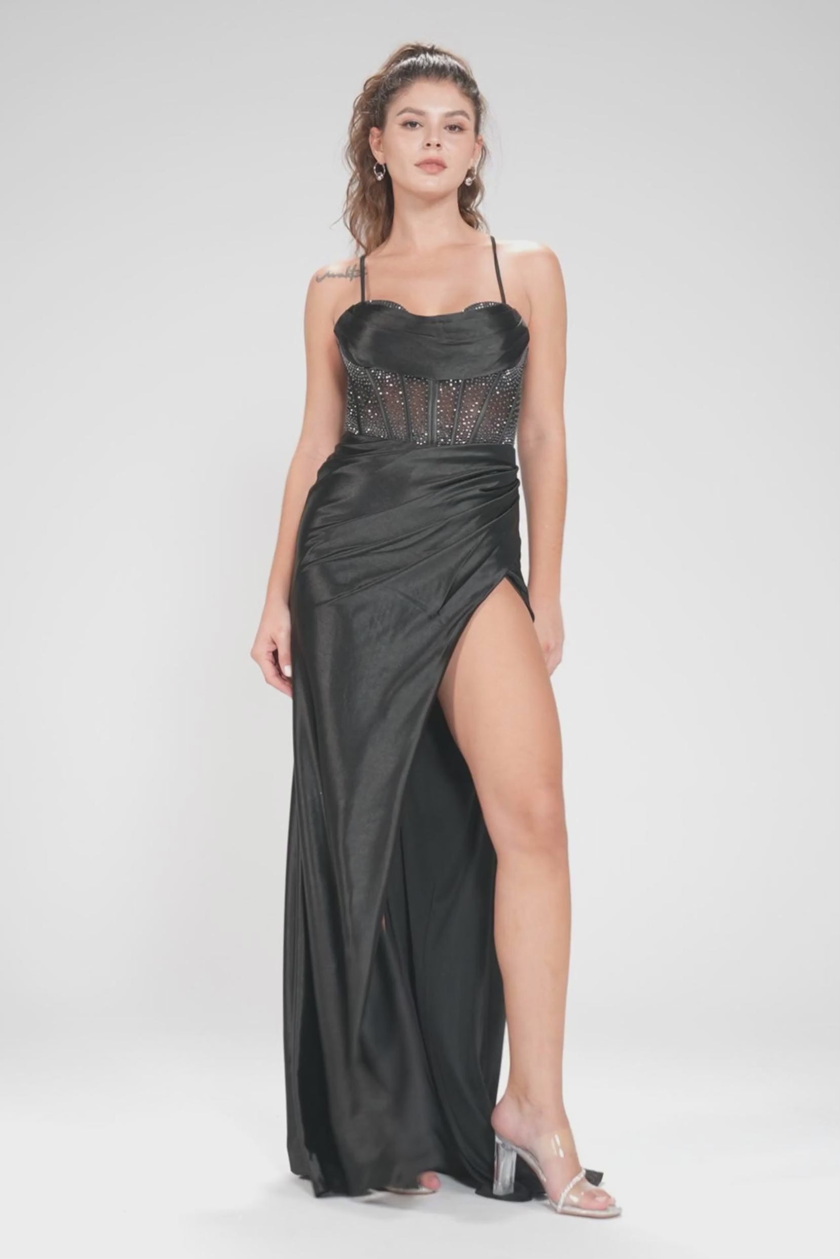 strapless open back dress Sheath-Column Maxi Stretch Satin Prom Dress CS1039