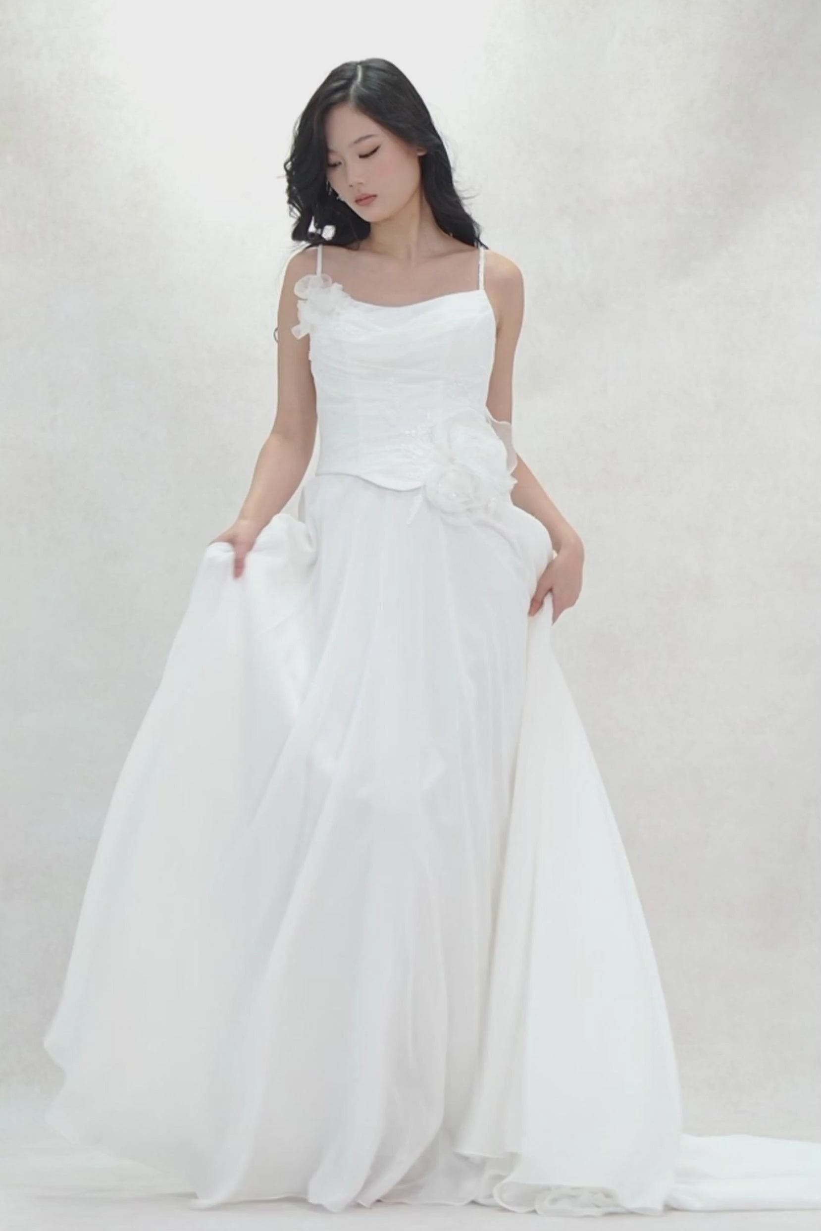 A-Line Court Train Chiffon Wedding Dress CW3601 - COCOMELODY