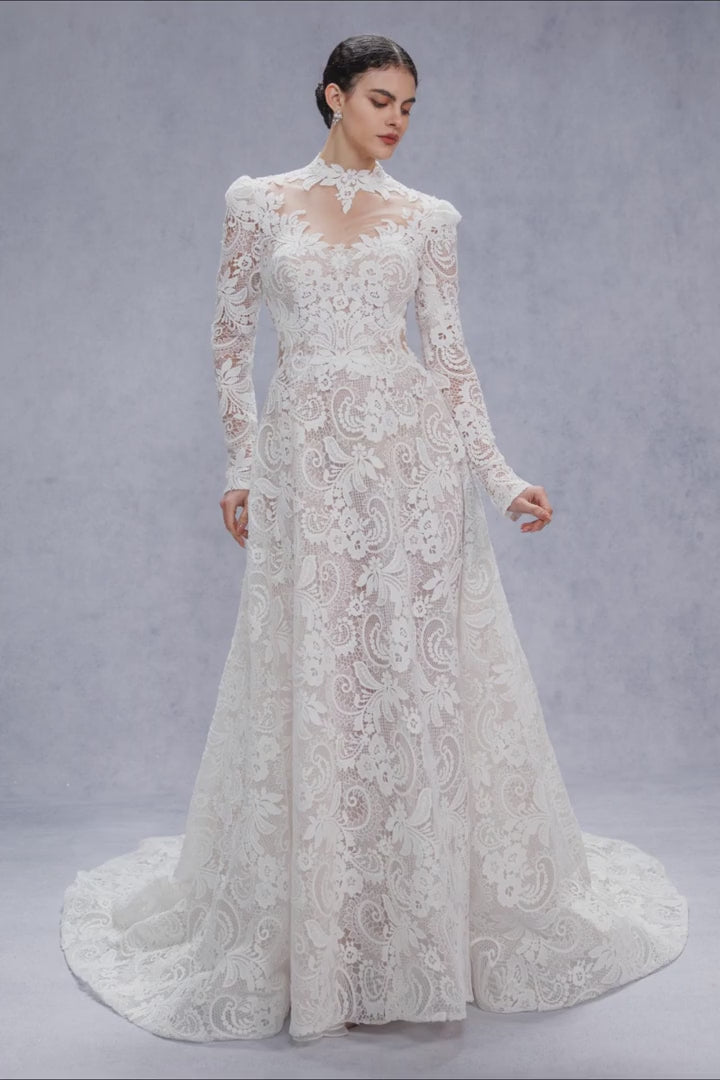 A-Line Court Train Lace Tulle Wedding Dress CW3538 - COCOMELODY