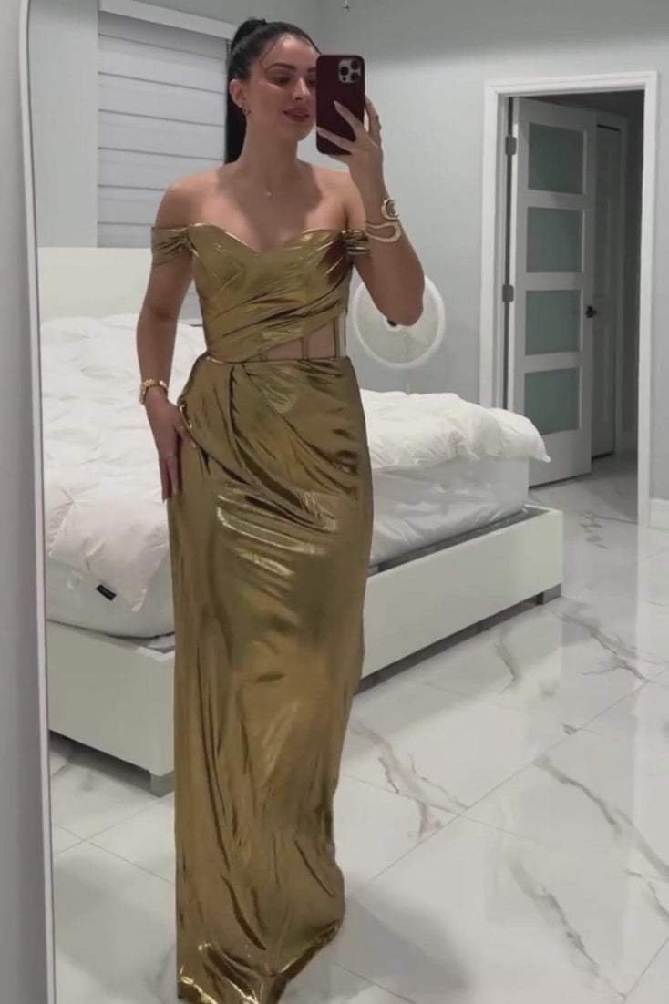 Sheath-Column Maxi Metallic Formal Dress CS0658 - COCOMELODY