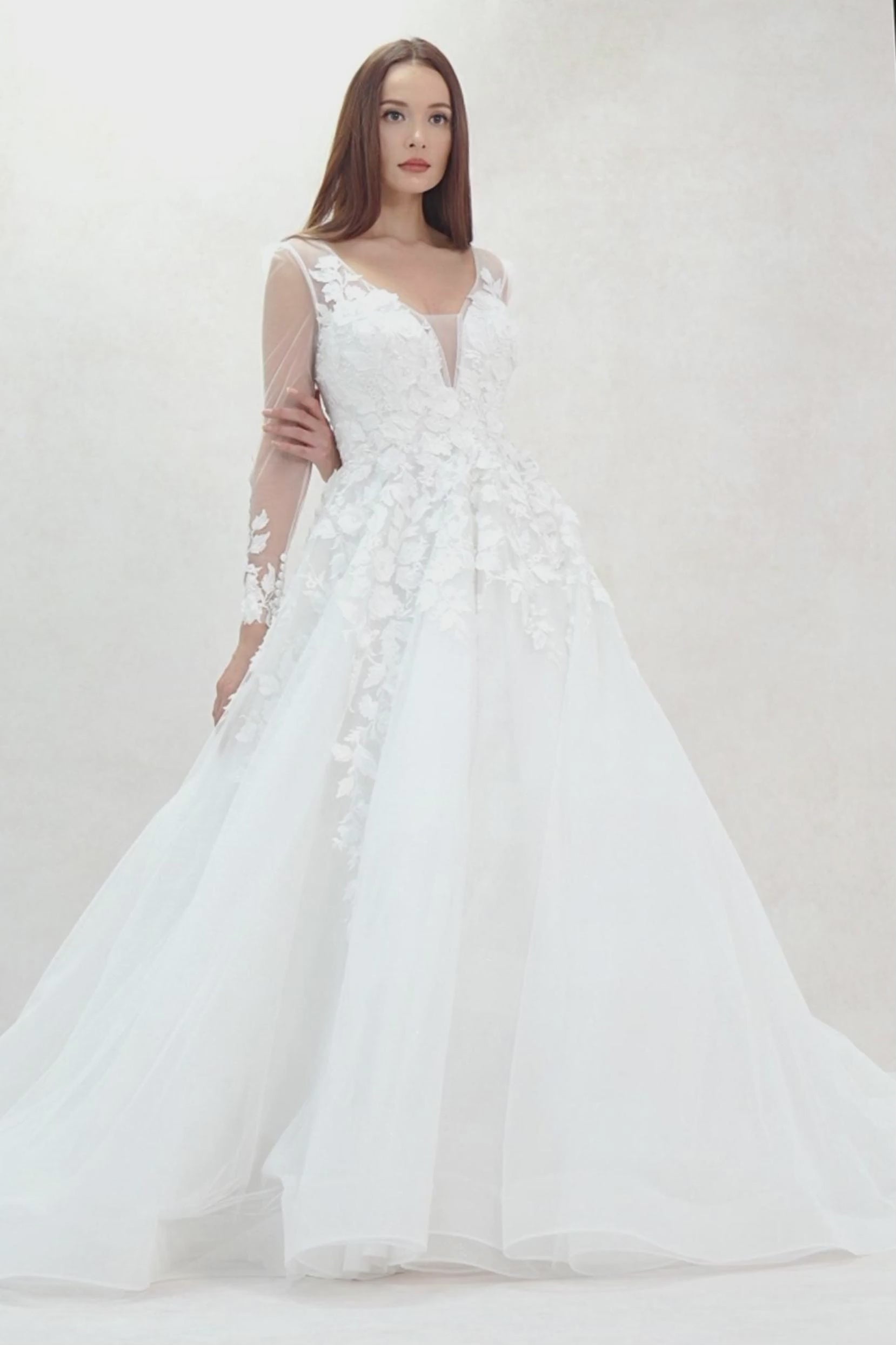 A-Line Chapel Train Tulle Wedding Dress CW3598 - COCOMELODY