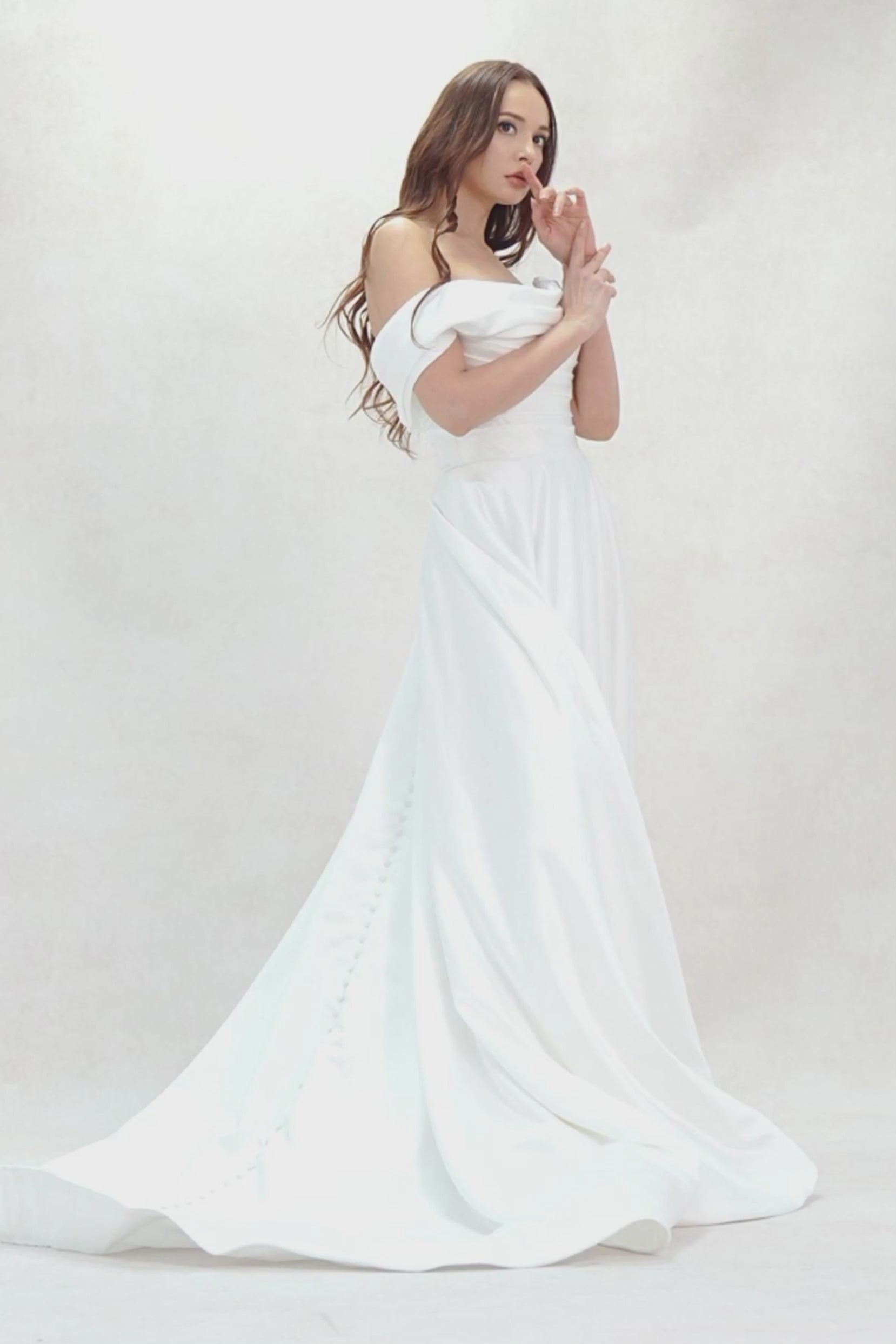 A-Line Court Train Satin Wedding Dress CW3609 - COCOMELODY