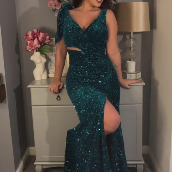 Sheath-Column Sweep-Brush Train Velvet Sequin Formal Dress CS0633 - COCOMELODY