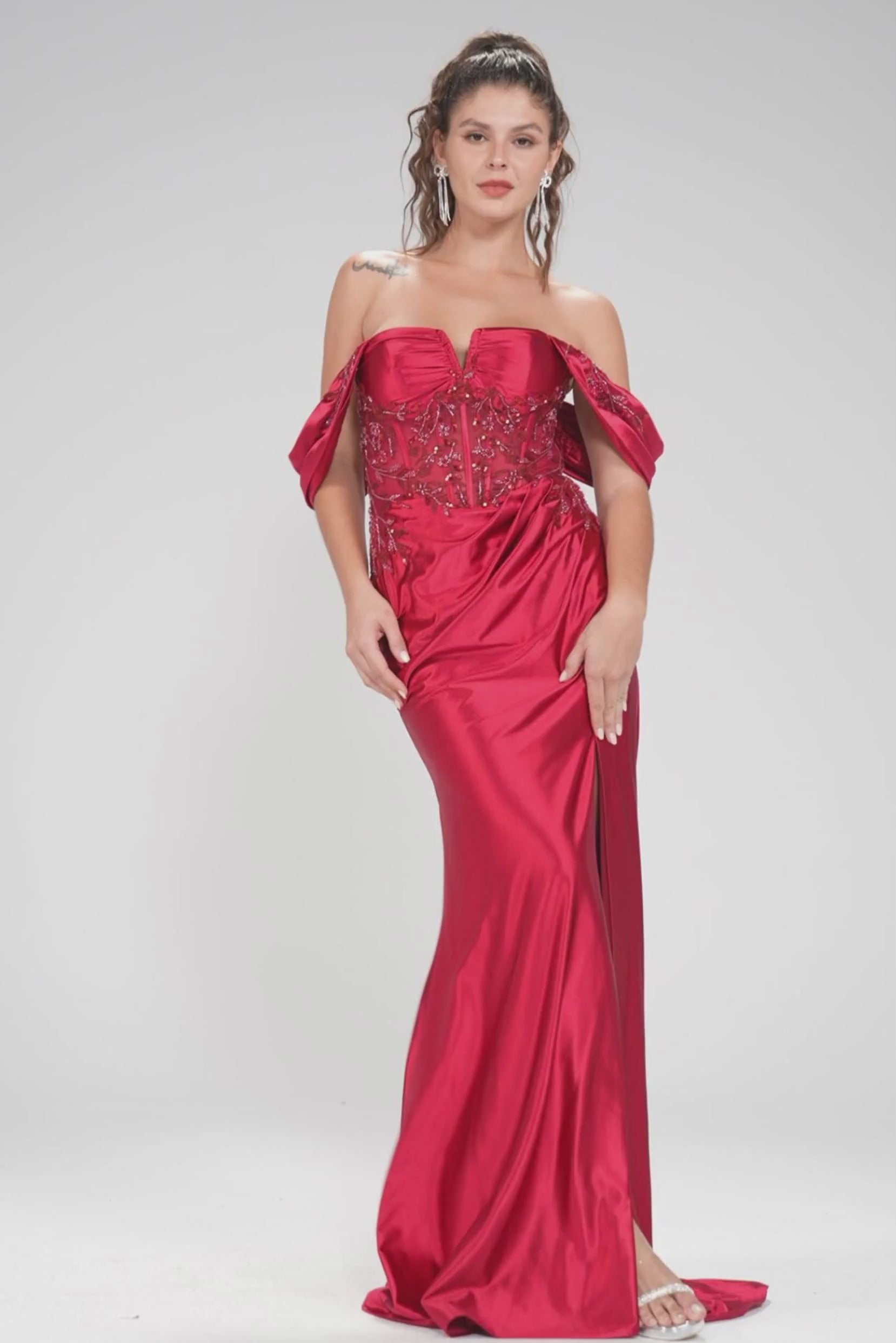 Sheath-Column Sweep-Brush Train Stretch Satin Prom Dress CS1058 - COCOMELODY