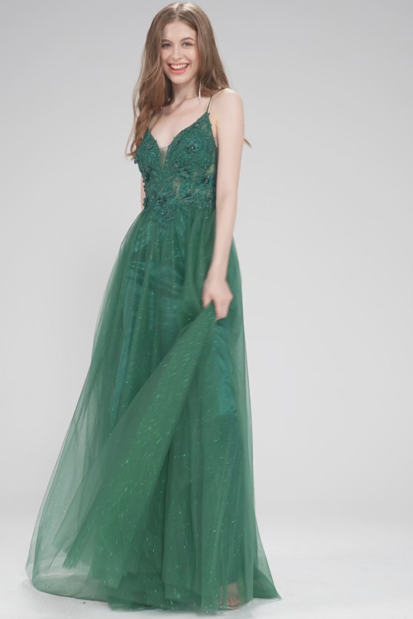 green maxi prom dress A-Line Maxi Tulle Prom Dress CS1060