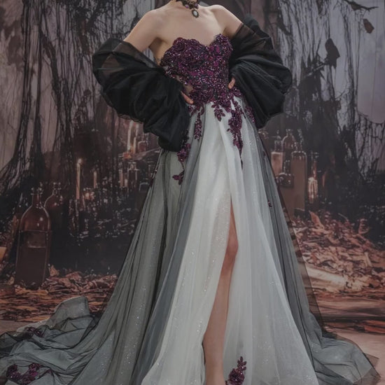 A-Line Court Train Lace Tulle Wedding Dress CW3345 - COCOMELODY