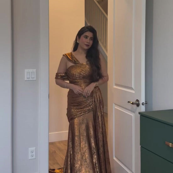 Sheath-Column Sweep-Brush Train Metallic Formal Dress CS0641 - COCOMELODY