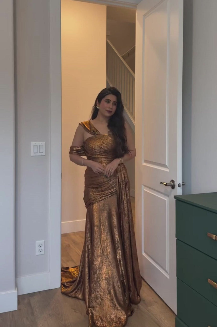 Sheath-Column Sweep-Brush Train Metallic Formal Dress CS0641 - COCOMELODY