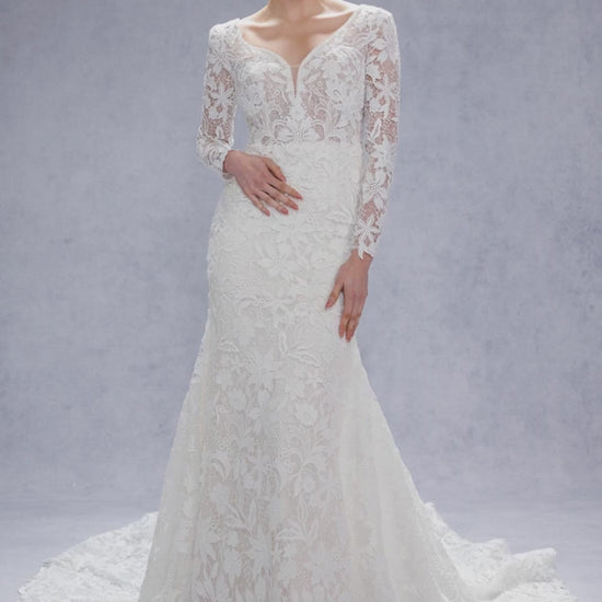 Trumpet-Mermaid Court Train Lace Tulle Wedding Dress CW3540 - COCOMELODY