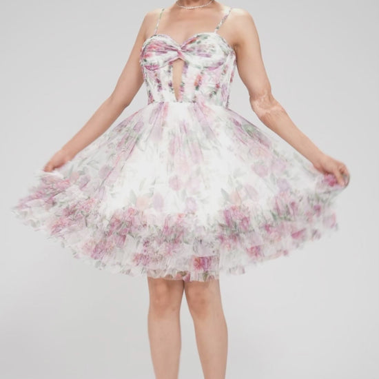 A-Line Mini Printed Gauze Homecoming Dress CS0988 - COCOMELODY