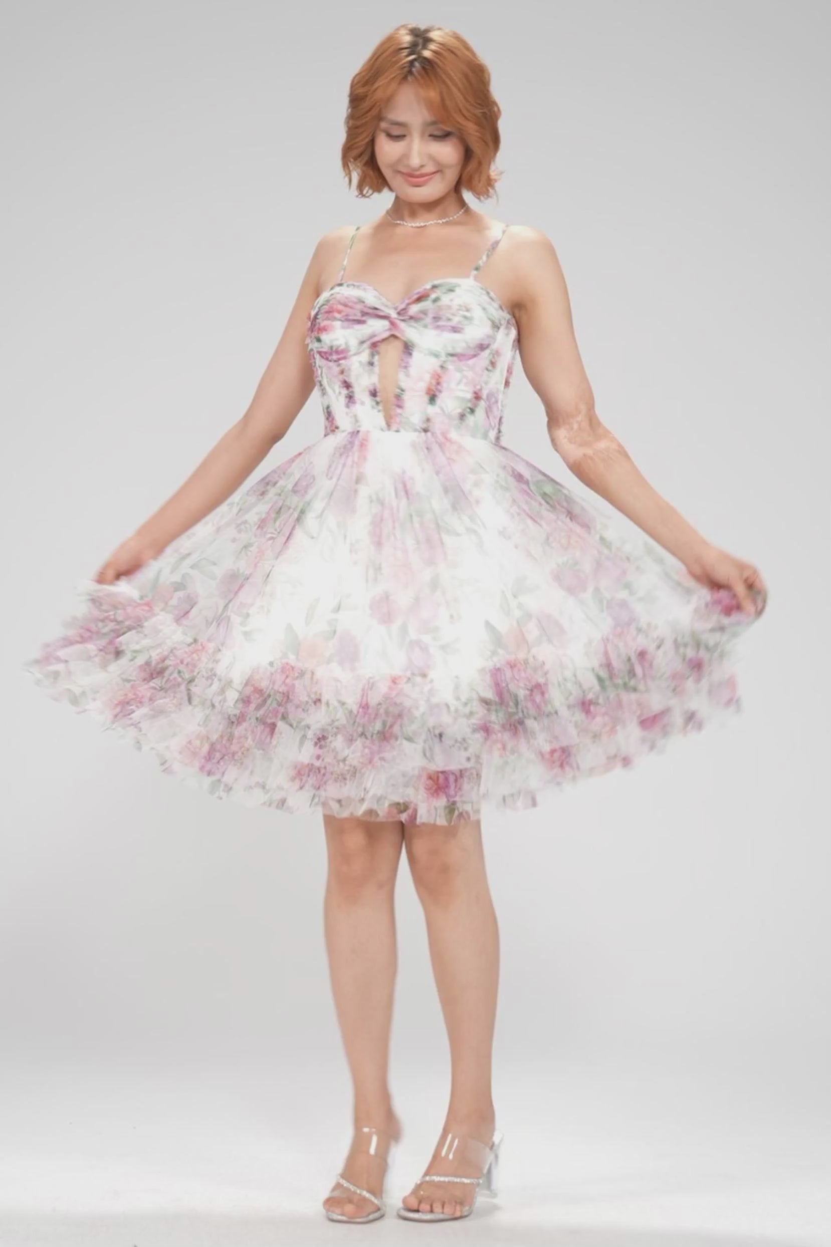 A-Line Mini Printed Gauze Homecoming Dress CS0988 - COCOMELODY