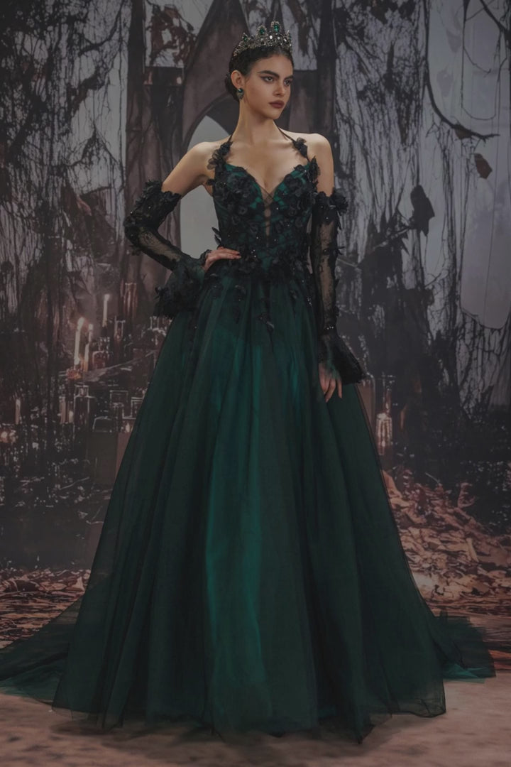 blue dress for baby girl COCOMELODY A-Line Chapel Train Sequined Lace Tulle Black Wedding Dress CW3347, 45 Days / As Picture:Black/Green / US14-UK16-EUR44