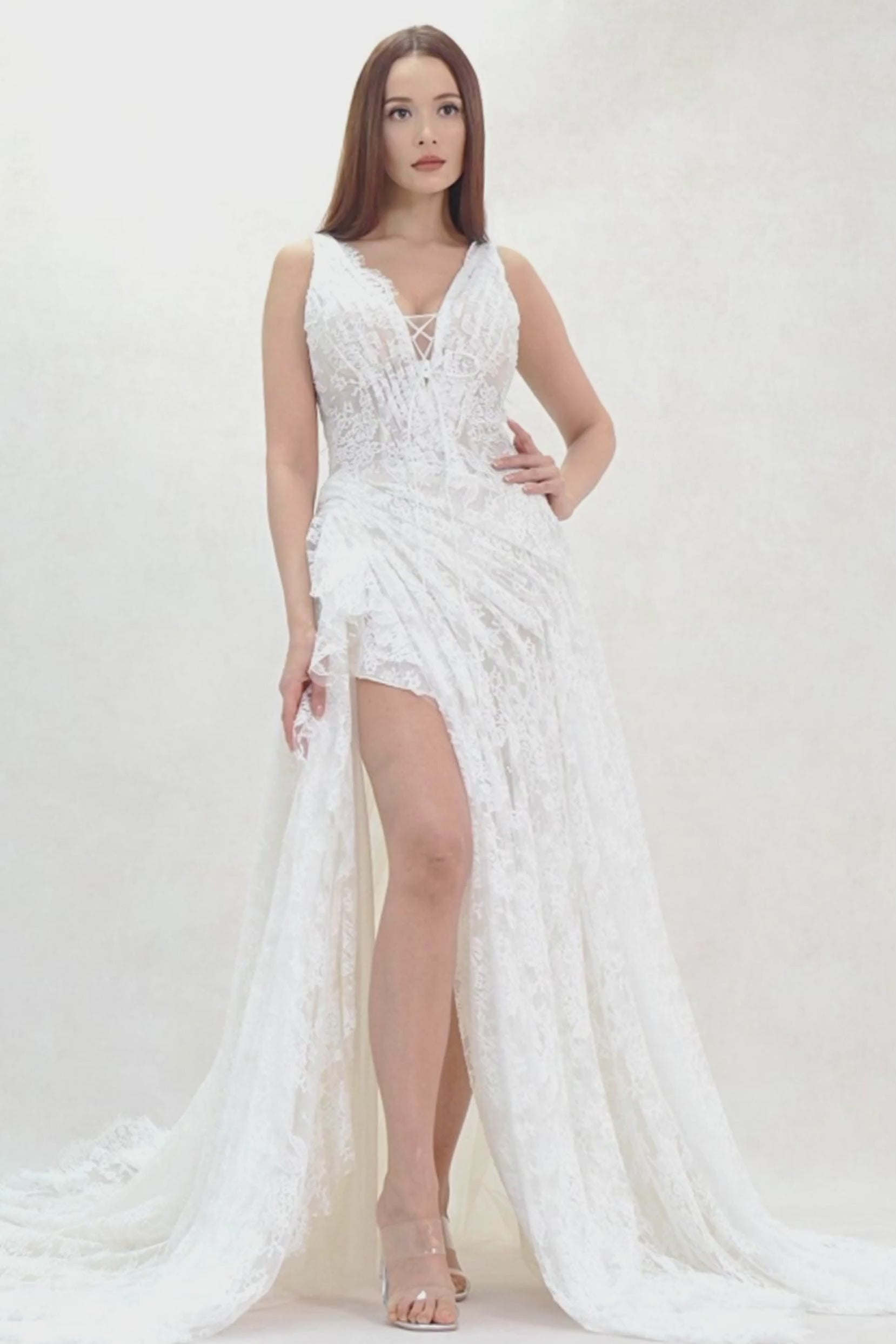 A-Line Court Train Lace Wedding Dress CW3597 - COCOMELODY