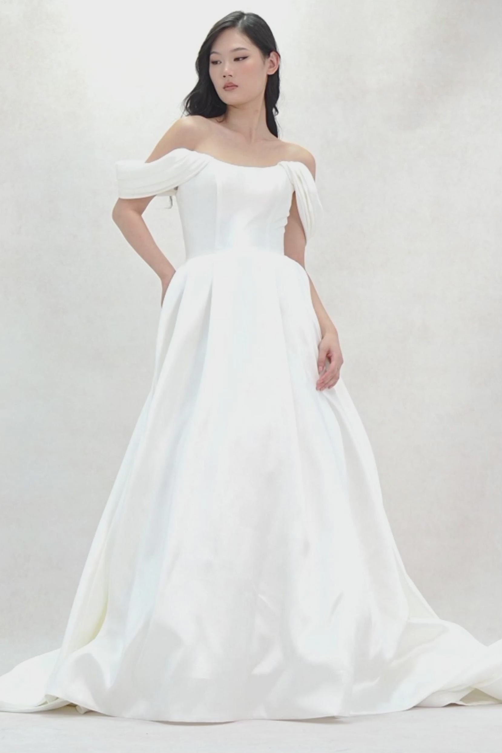 A-Line Court Train Satin Wedding Dress CW3612 - COCOMELODY
