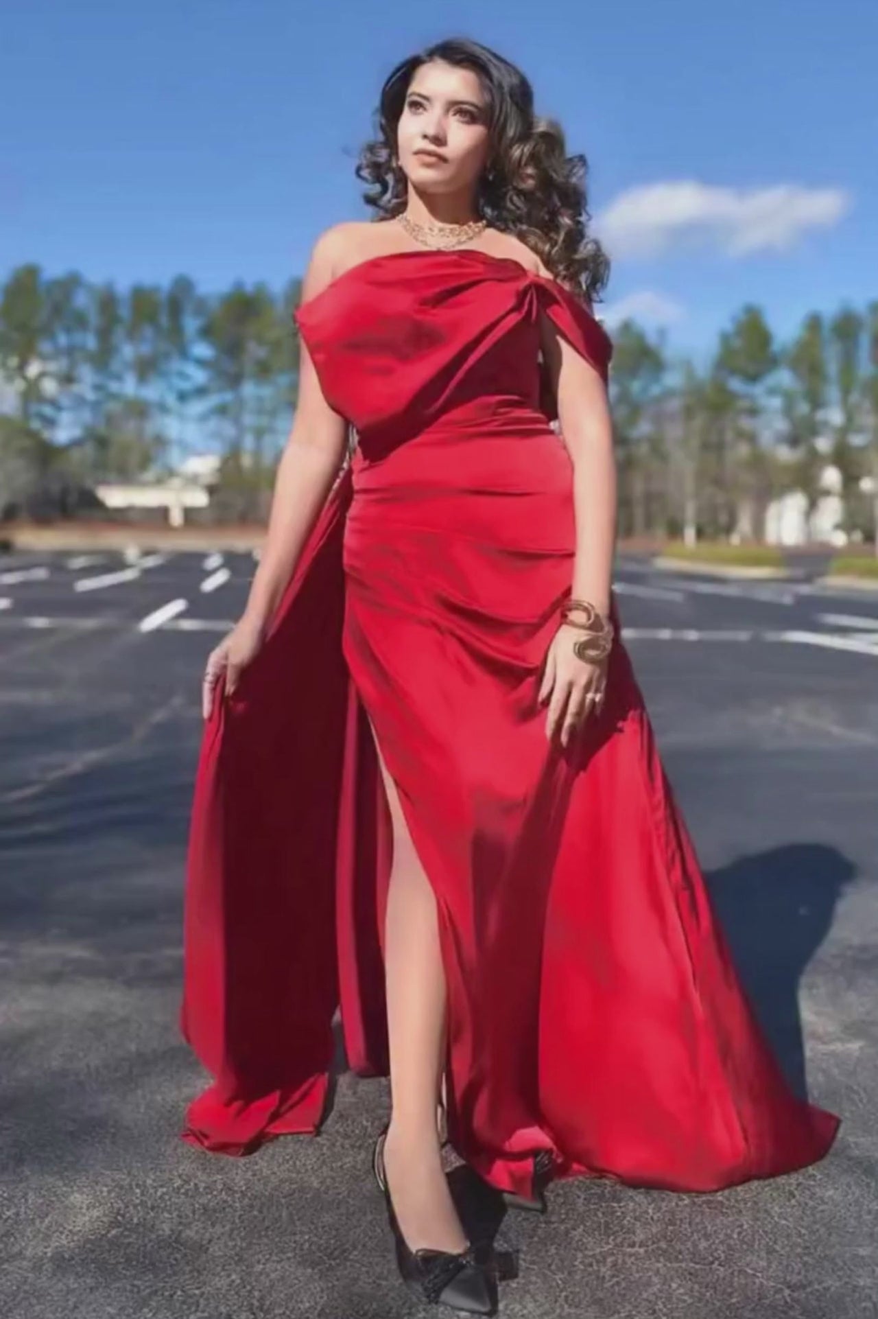 Trumpet-Mermaid Sweep-Brush Train Luxe Satin Wedding Guest Dress CG0293 - Trumpet-Mermaid Sweep-Brush Train Luxe Satin Wedding Guest Dress CG0293