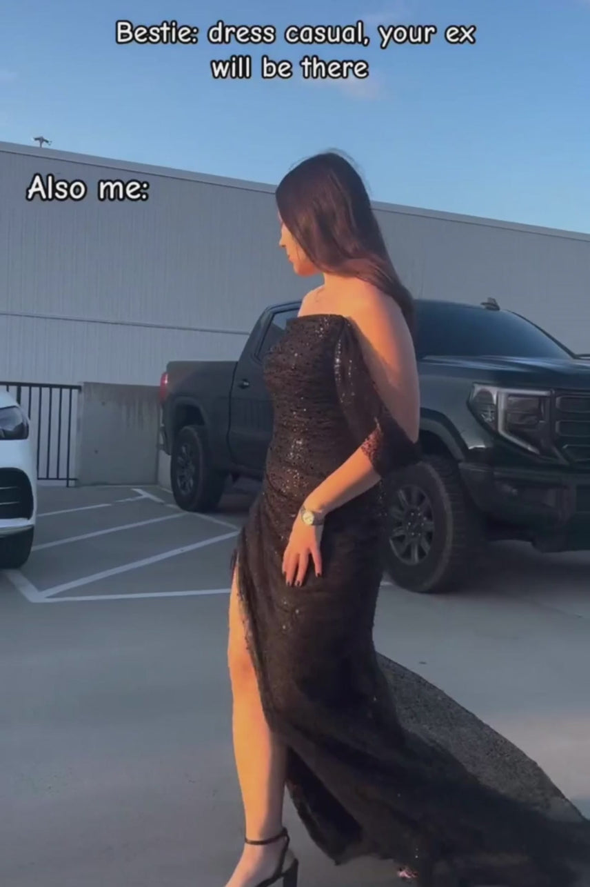 Sheath-Column Sweep-Brush Train Glitter Formal Dress CS0614 - COCOMELODY