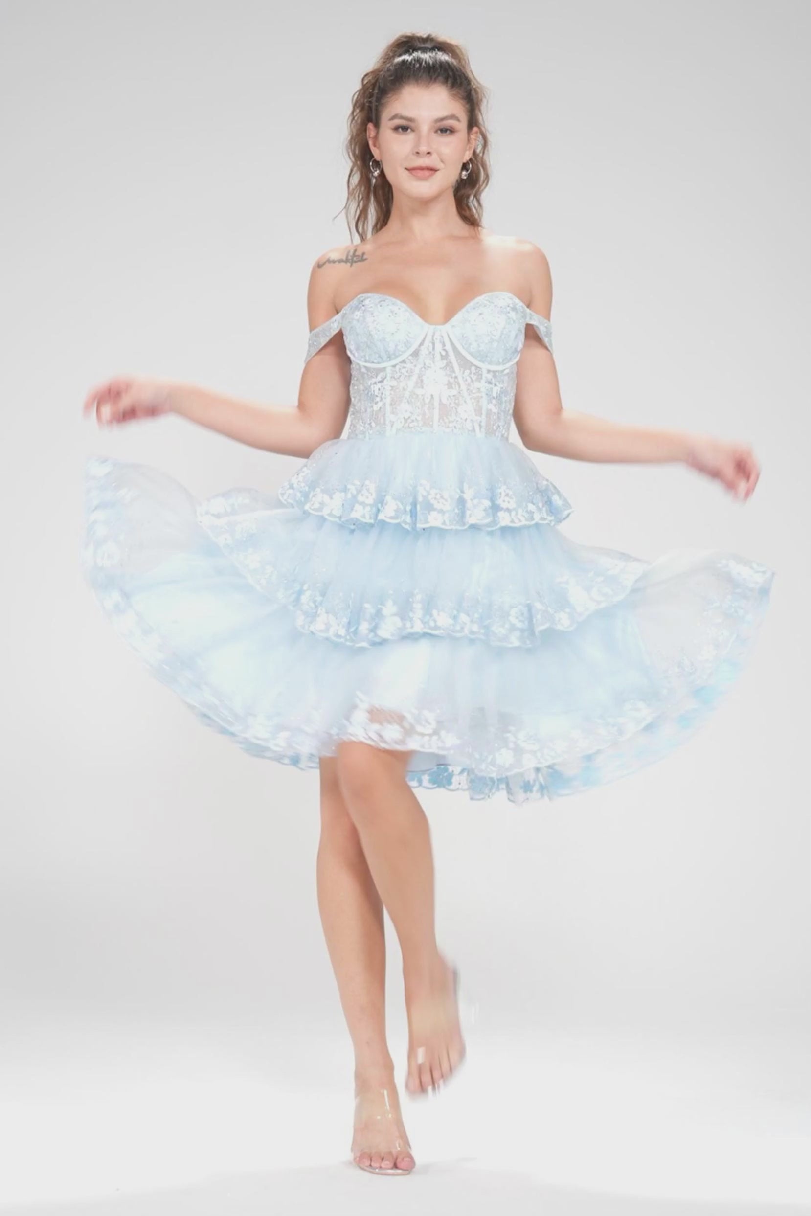 Ball Gown Mini Tulle Blue Homecoming Dresses COCOMELODY CS0994