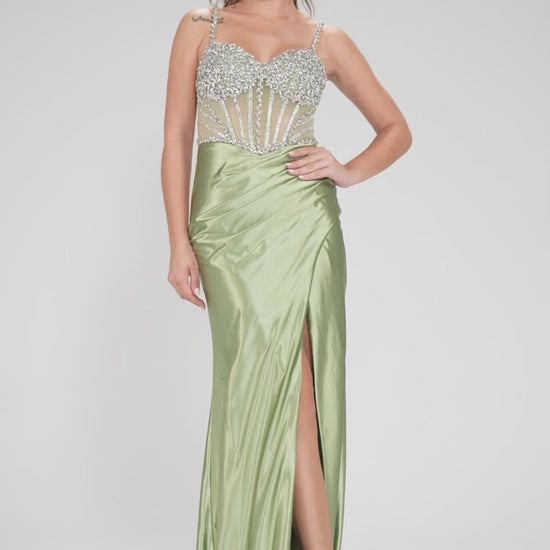 Sheath-Column Sweep-Brush Train Stretch Satin Prom Dress CS1064 - COCOMELODY