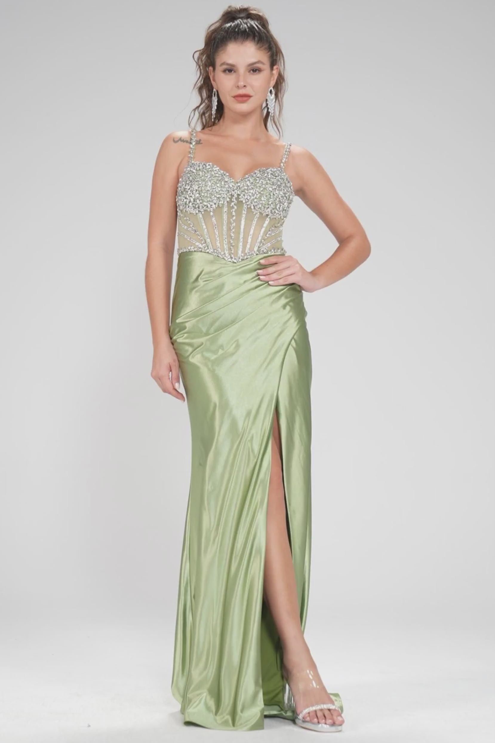 Sheath-Column Sweep-Brush Train Stretch Satin Prom Dress CS1064 - COCOMELODY