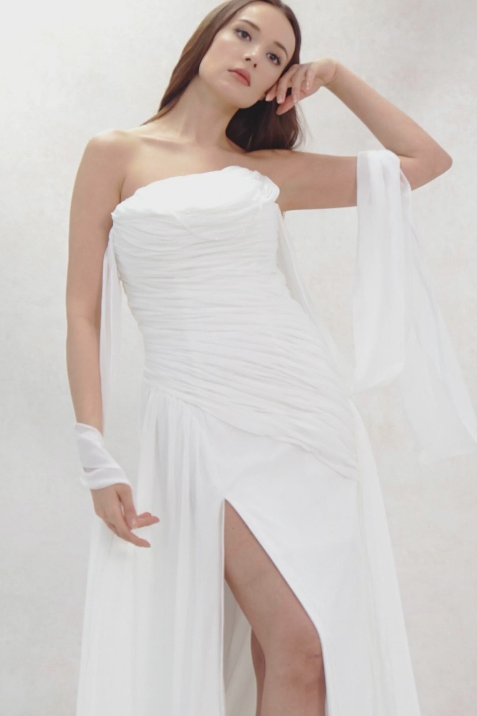 Sheath-Column Chapel Train Chiffon Wedding Dress CW3592 - COCOMELODY