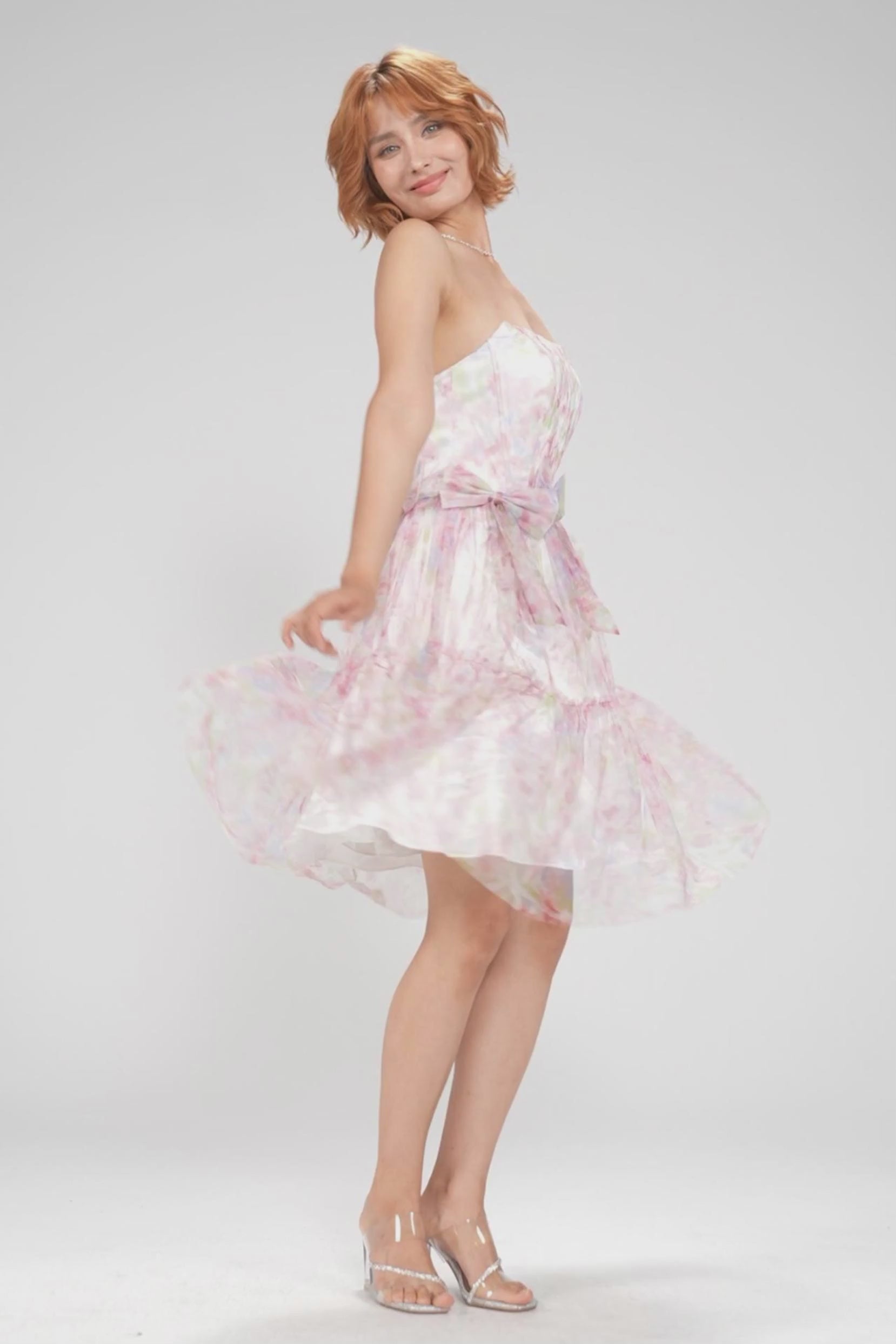 A-Line Mini Printed Gauze Homecoming Dress CS0986 - COCOMELODY