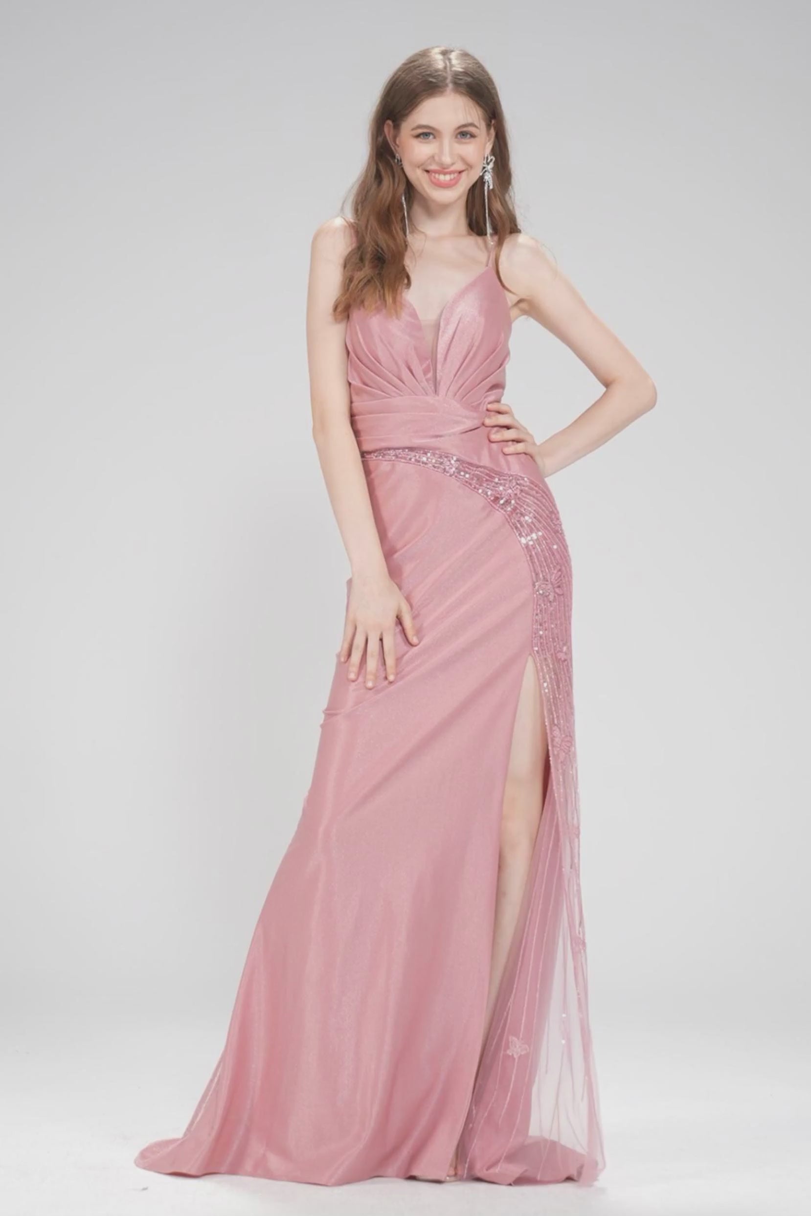 Sheath-Column Sweep-Brush Train Stretch Satin Prom Dress CS1054 - COCOMELODY