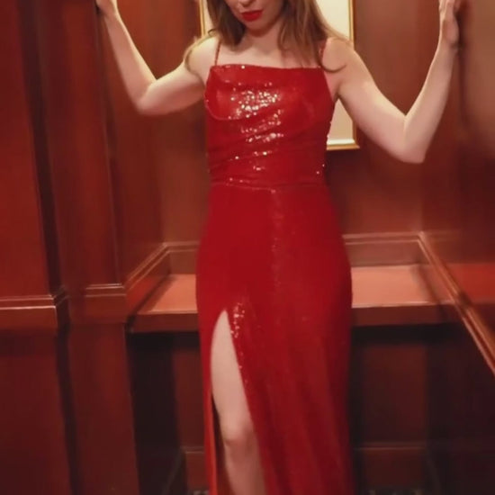 Sheath-Column Sweep-Brush Train Sequined Formal Dress CS0624 - COCOMELODY