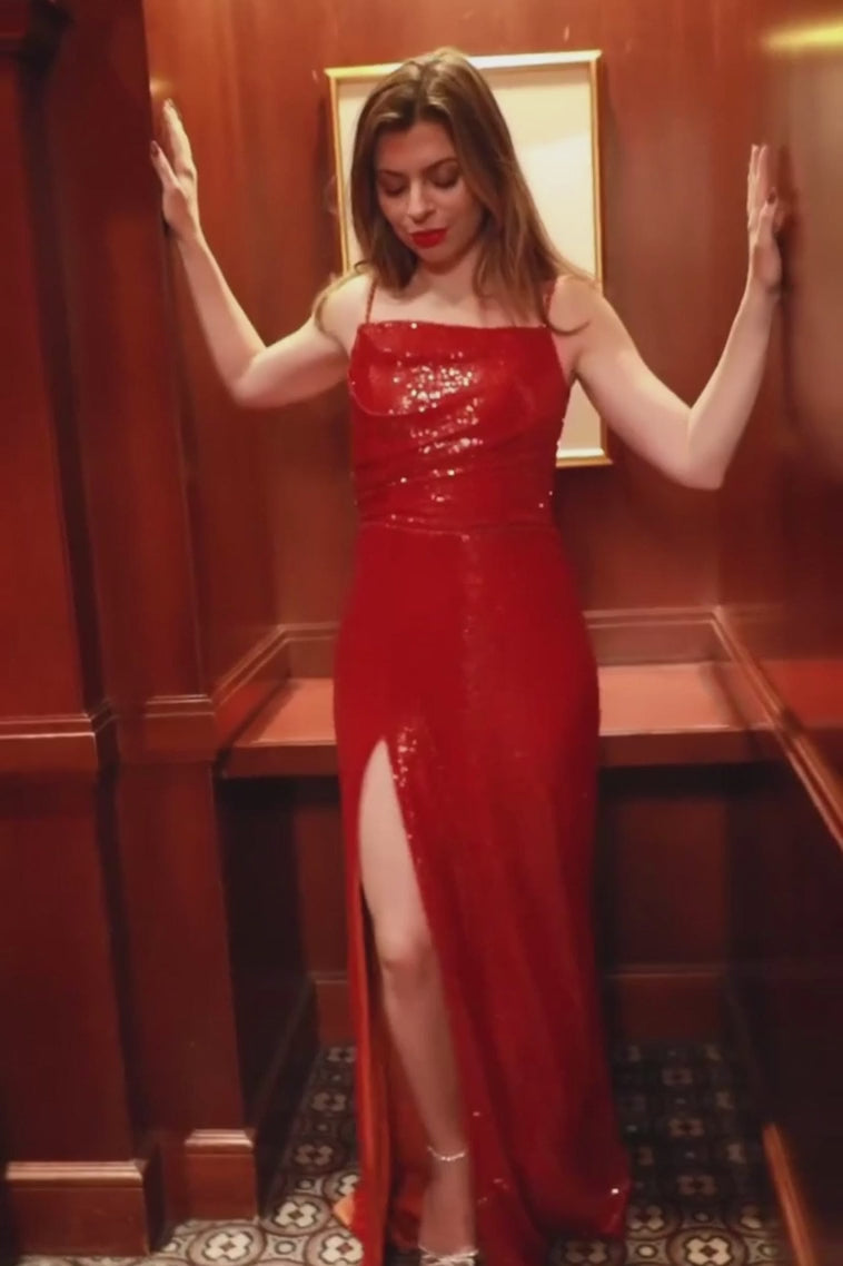 Sheath-Column Sweep-Brush Train Sequined Formal Dress CS0624 - COCOMELODY