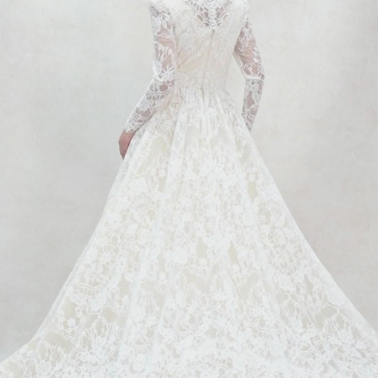 A-Line Chapel Train Lace Tulle Wedding Dress CW3646 - COCOMELODY