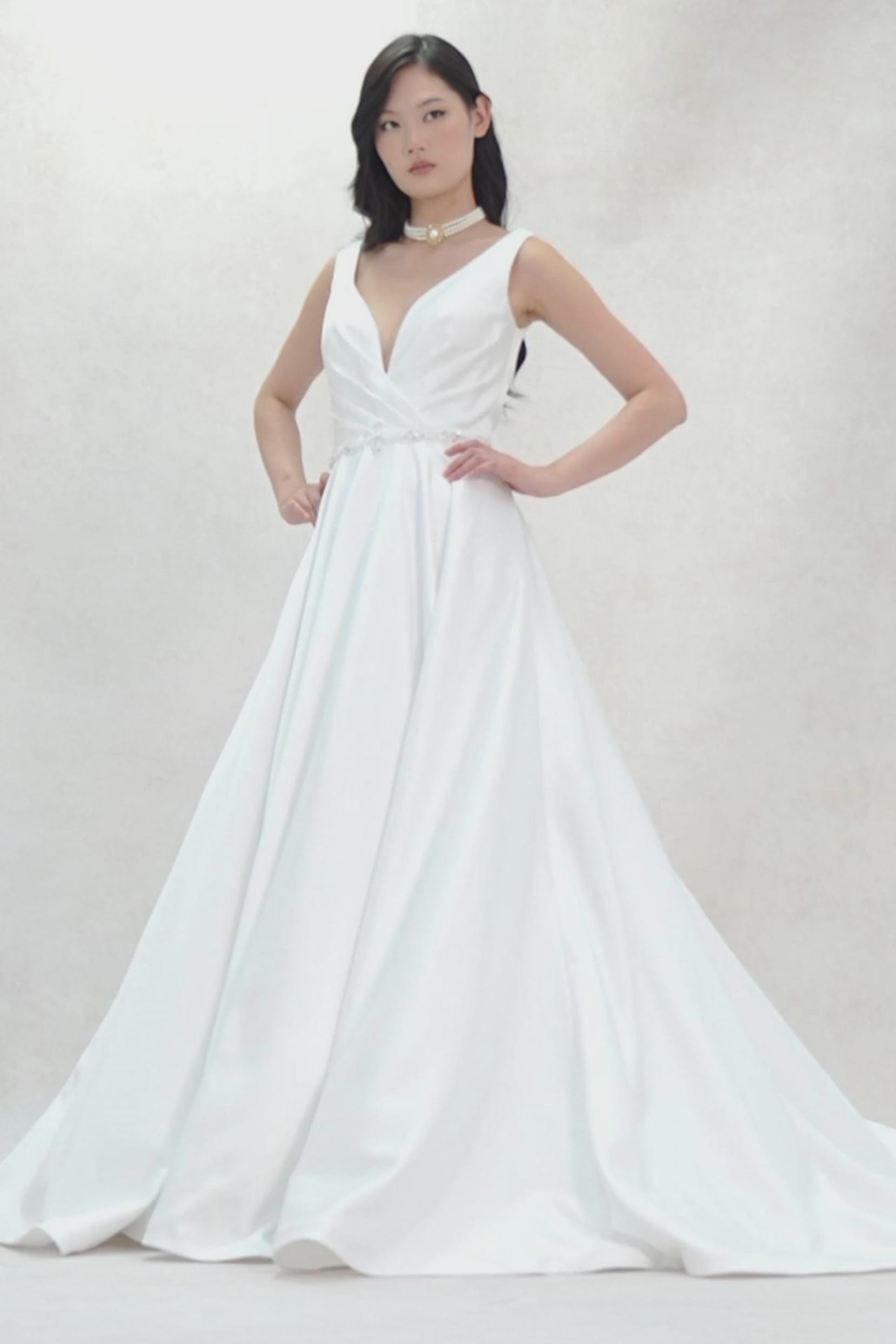 A-Line Court Train Satin Wedding Dress CW3610 - COCOMELODY