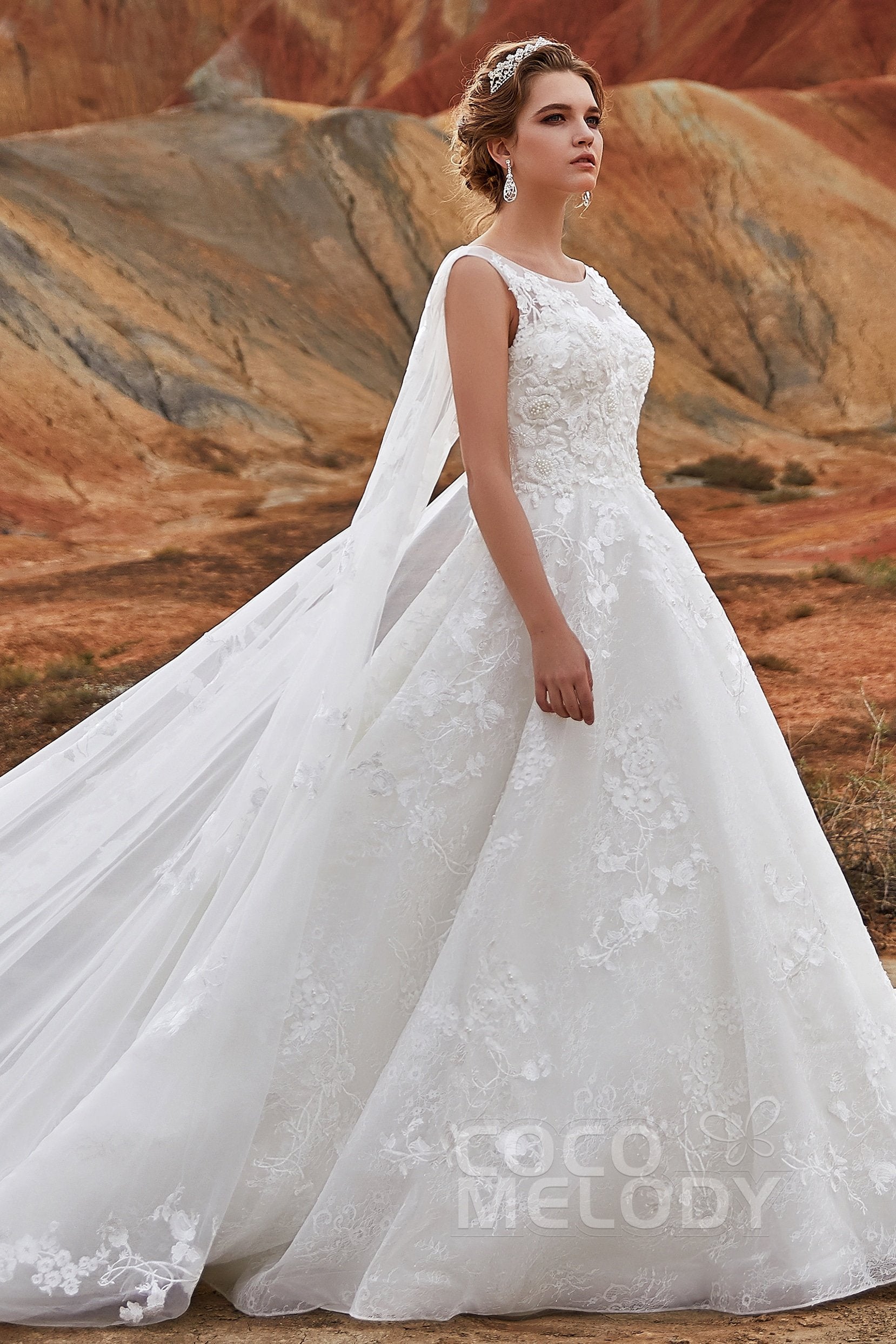 Charming A-Line Cathedral Train Lace Wedding Dress COCOMELODY LD5766