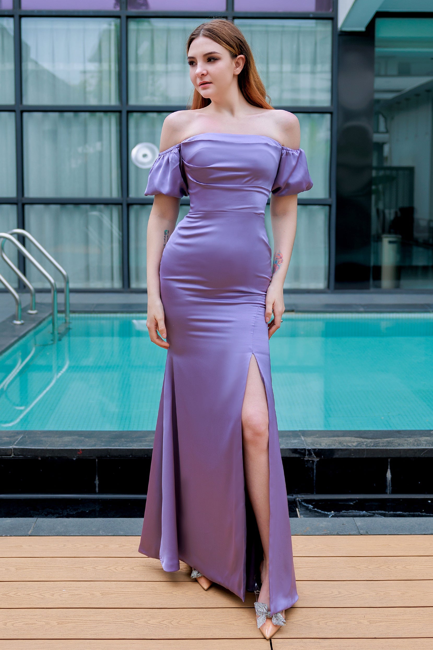 fitted lace wedding dress Cheap Two Piece Round Neck Long Light Blue Grey Silver Purple Lilac Tu –  SposaBridal