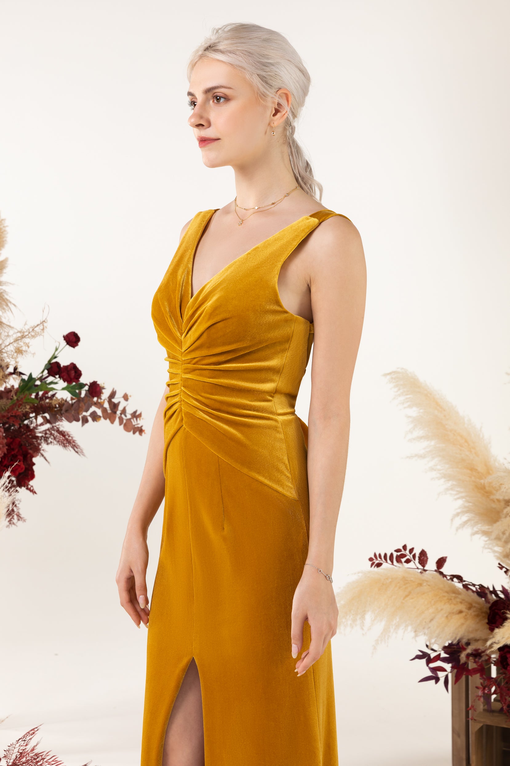 blue dress for baby girl Burnt Orange Velvet Backless Long Bridesmaid Dress – Modsele