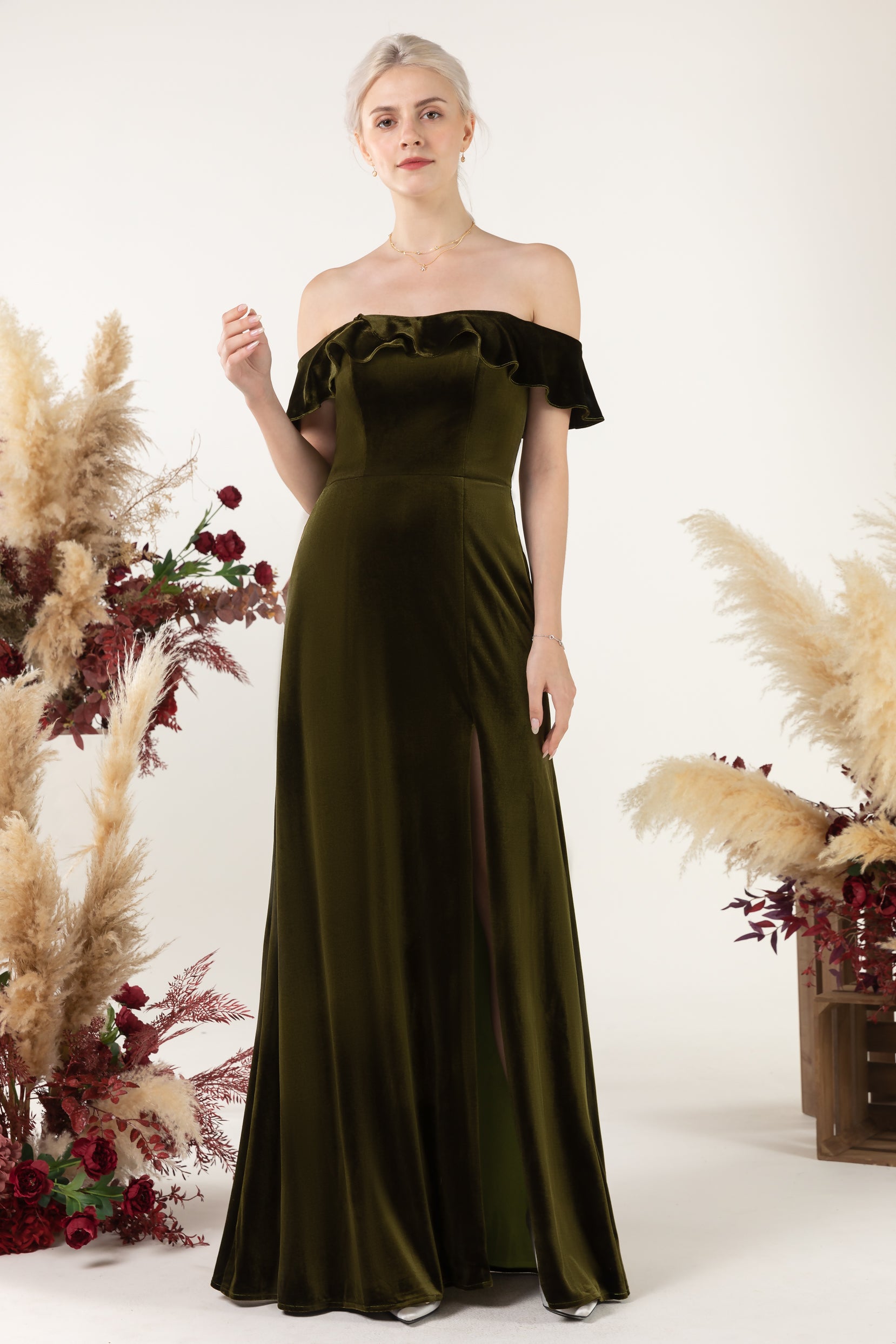 Sheath-Column Floor Length Velvet Bridesmaid Dress Formal Dresses CB0522 Sheath-Column Floor Length Velvet Bridesmaid Dress Formal Dresses CB0522