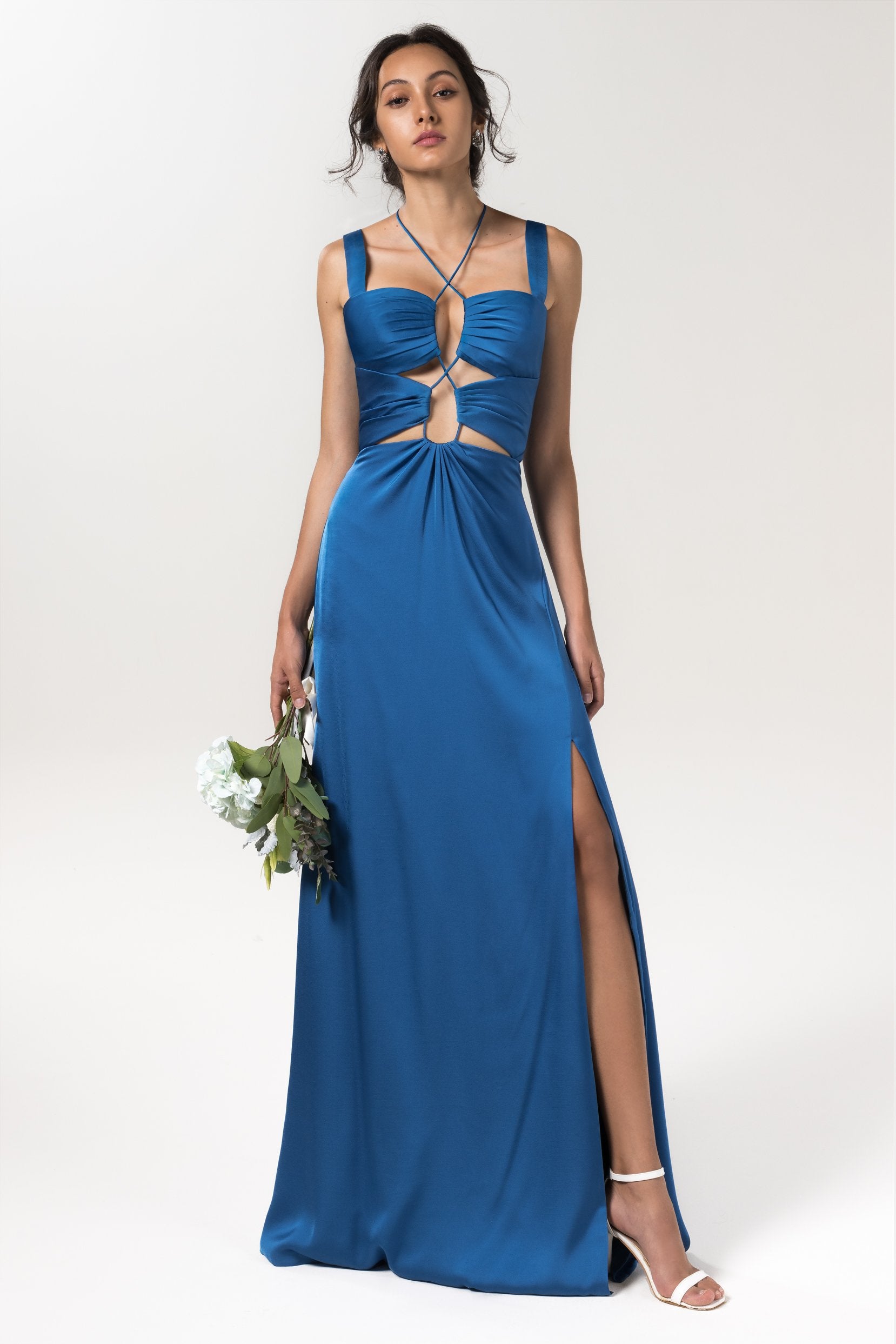 Floor-Length Sheath Dress with Pleating Split and sweetheart neckline COCOMELODY CB0593, Hunter Green