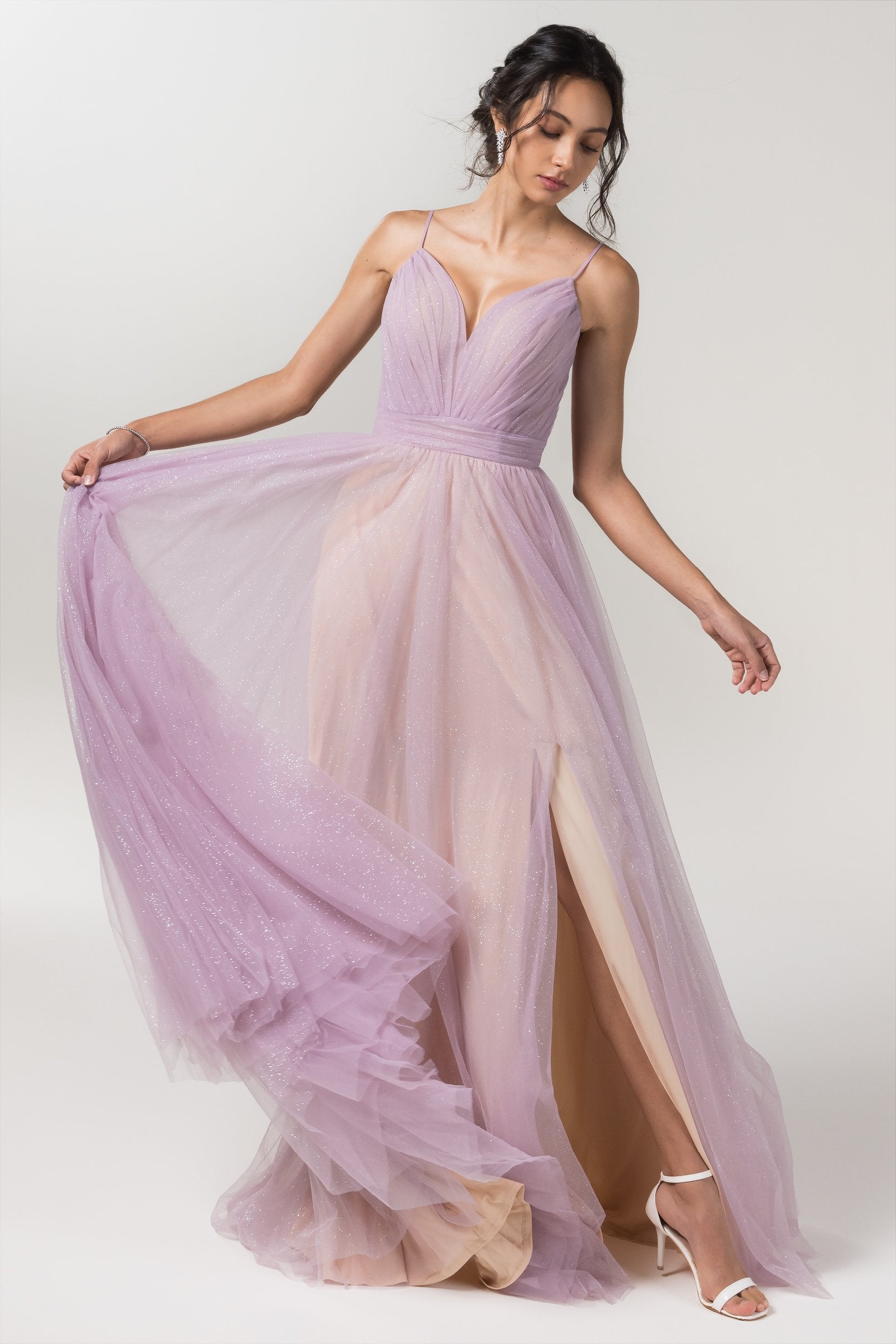 blue dress for baby girl Breathtaking A-Line Sparkling Tulle Bridesmaid Dress COCOMELODY CB0621, Pale Steel Blue
