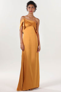 Sheath-Column Sweep-Brush Train Luxe Satin Bridesmaid Dress CS0598BM
