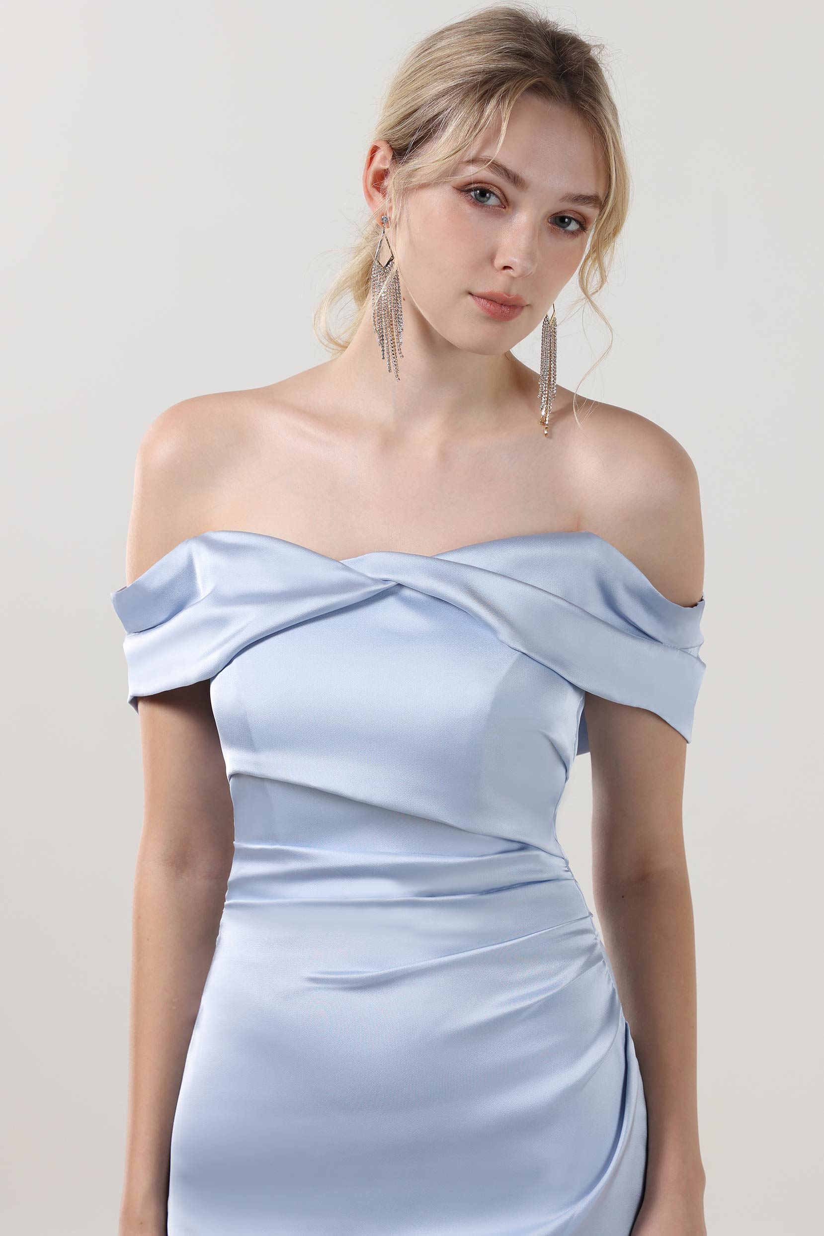 white christmas dresses Sheath-Column Midi Luxe Satin Formal Dress COCOMELODY CS0610, Light Blue