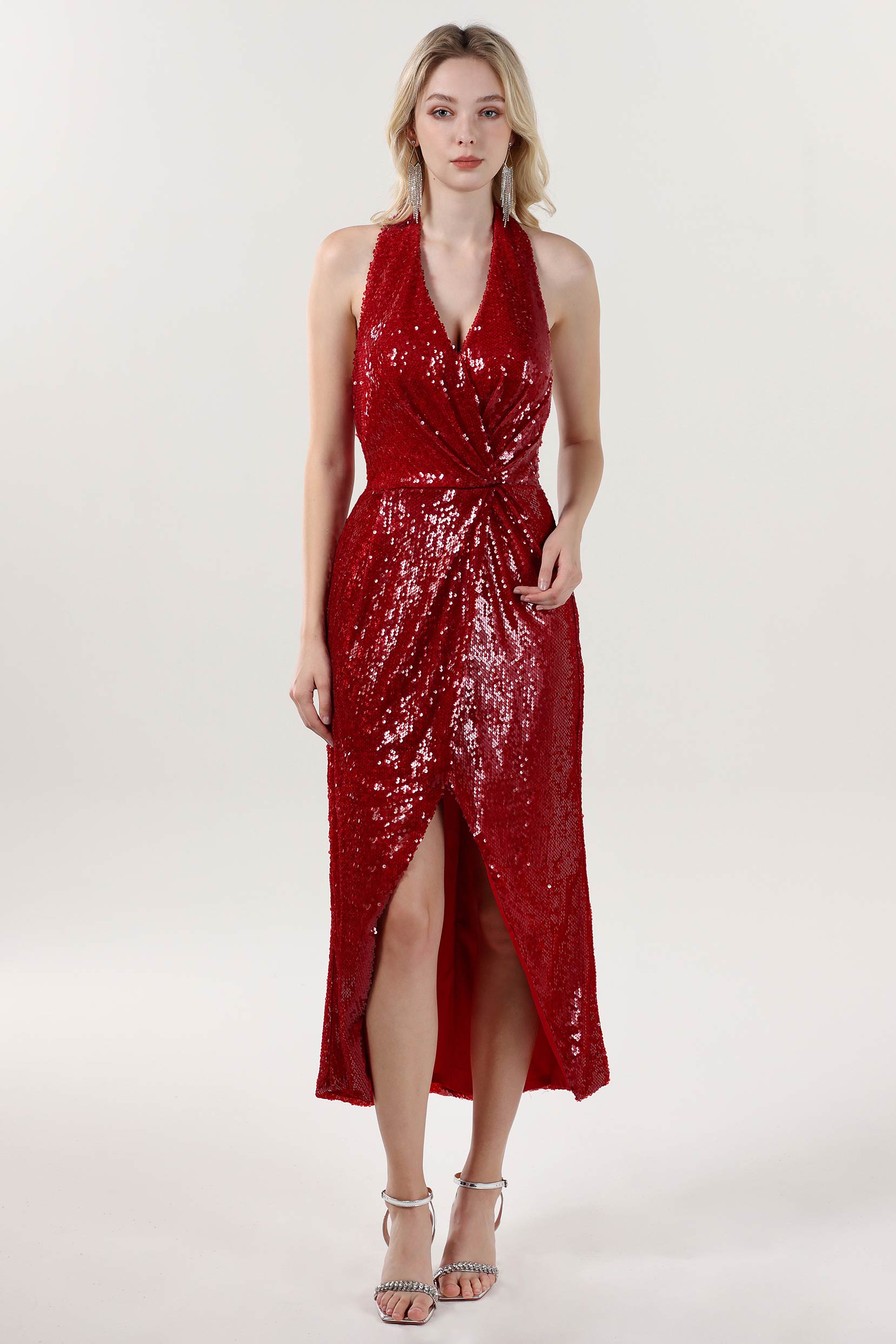 Sheath-Column Midi Sequined Formal Dress COCOMELODY CS0625