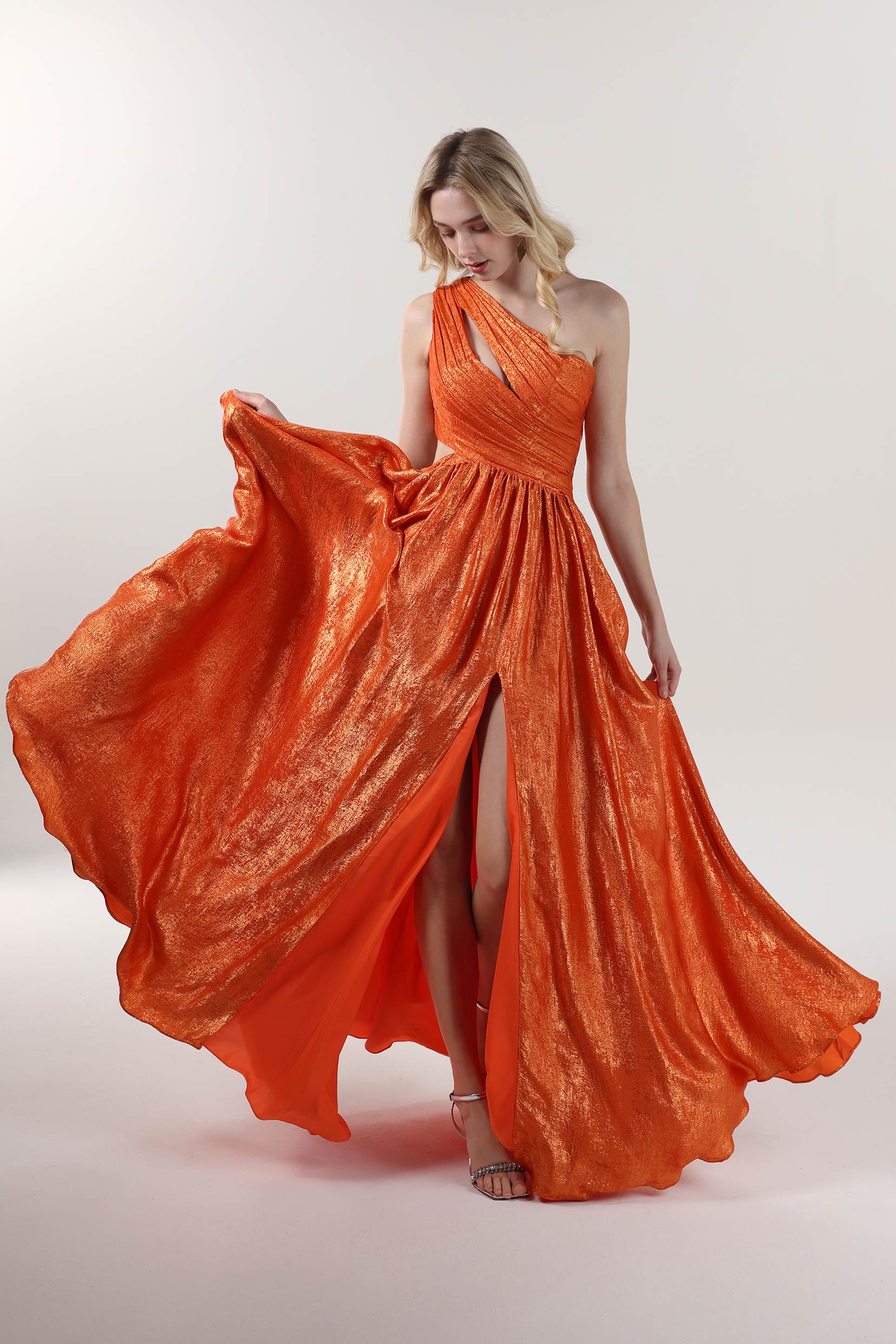 strapless open back dress Cocmelody Orange Prom Dress Metallic Formal Dress CS0642, Grey