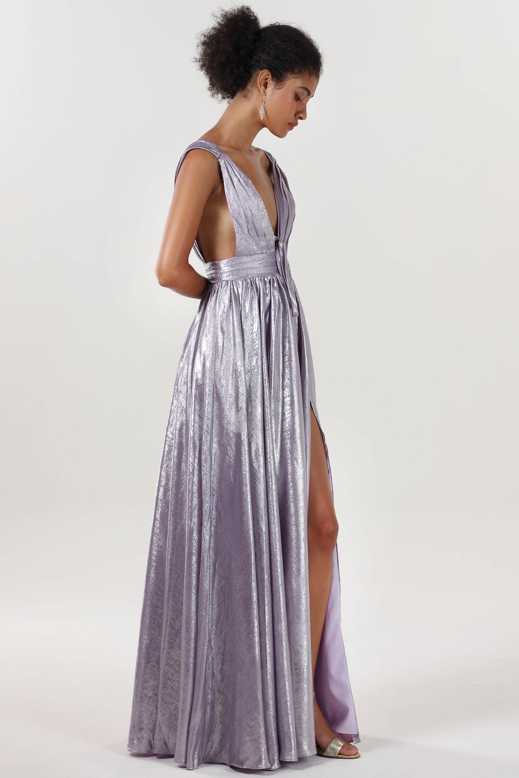 galaxy metallic maxi dress A-line Maxi Metallic Formal Dress COCOMELODY CS0648, Pale Pink