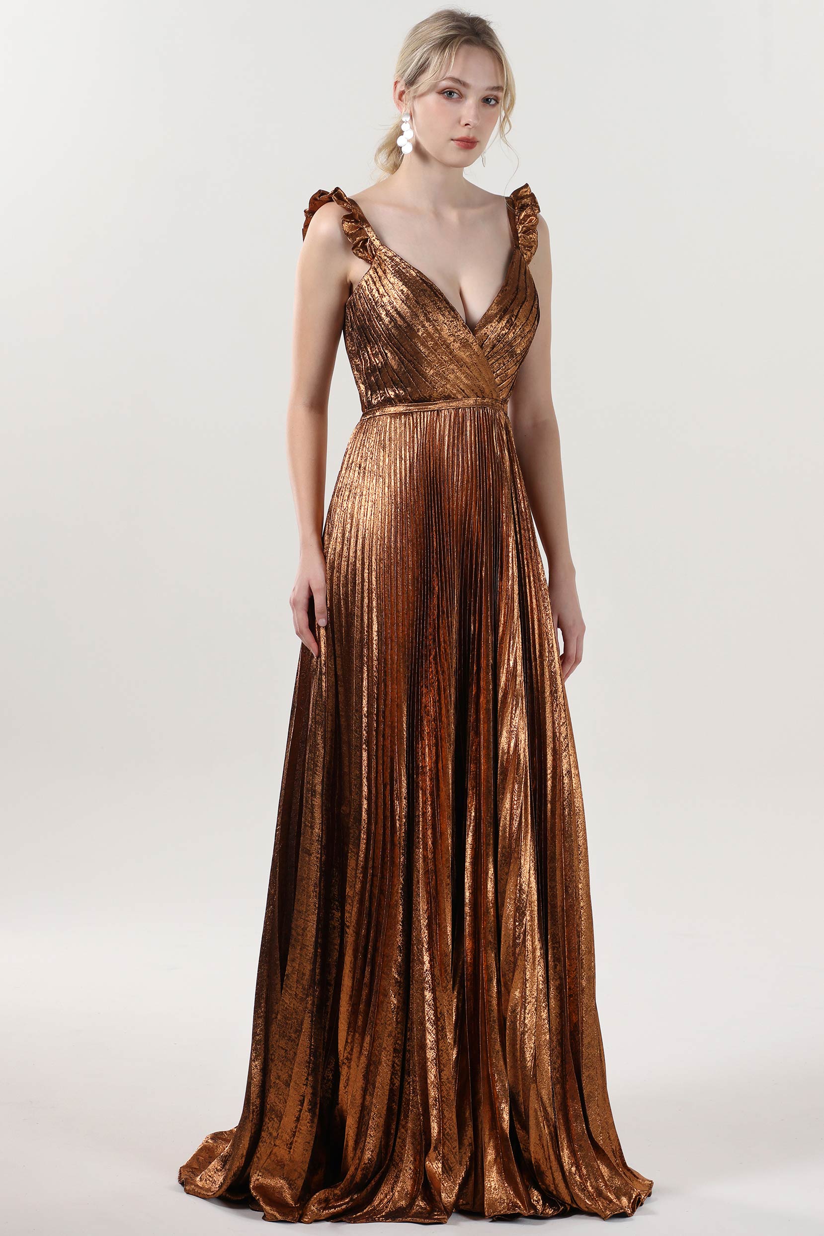 full sequin dress A-Line Maxi Metallic Formal Dress CS0655