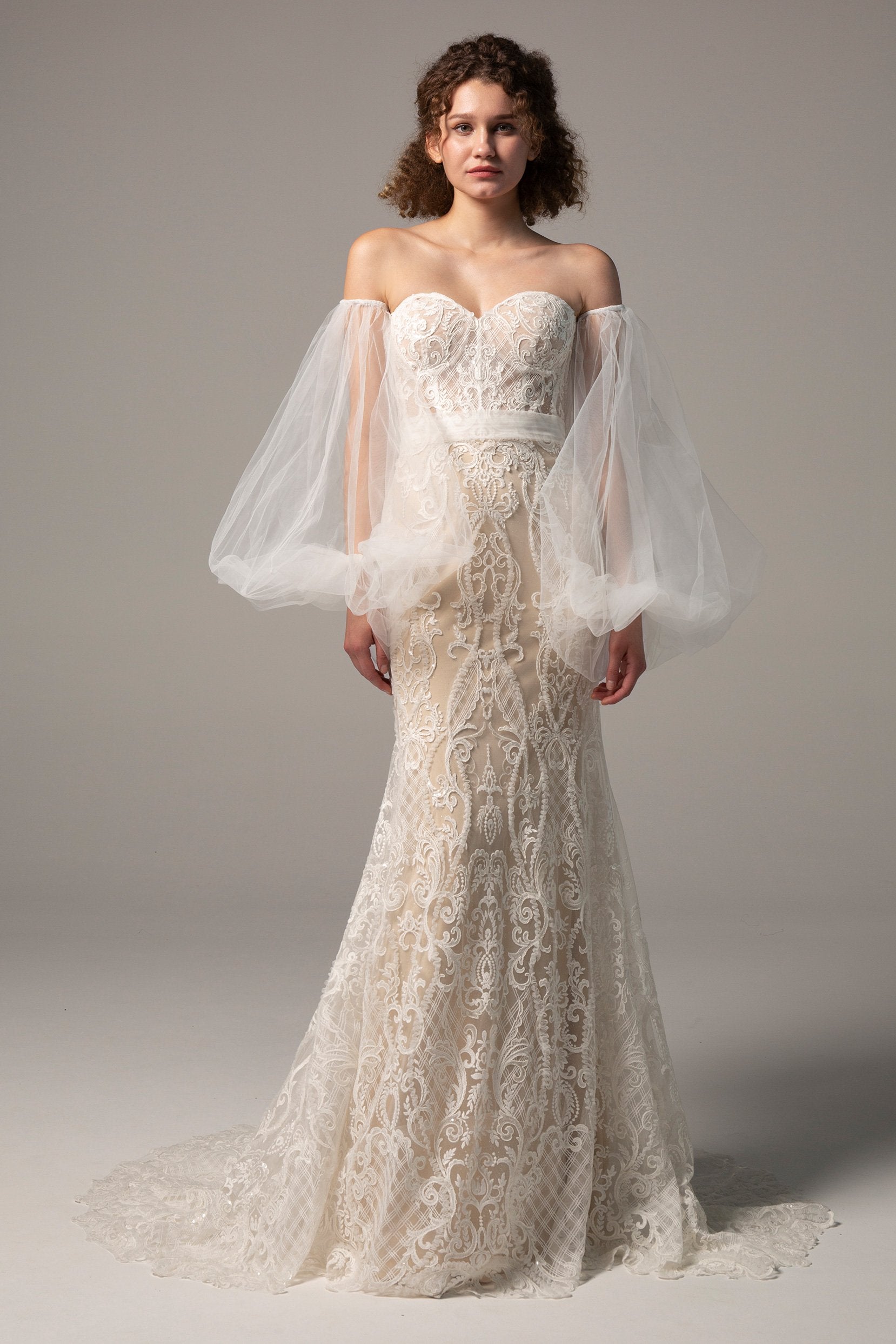 Trumpet Sweetheart Court Train Lace Knitted Fabric Wedding Dress COCOMELODY CW2349, 45 Days / As Picture:Ivory/Nude / Custom Size Trumpet Sweetheart Court Train Lace Knitted Fabric Wedding Dress COCOMELODY CW2349, 45 Days / As Picture:Ivory/Nude / Custom Size