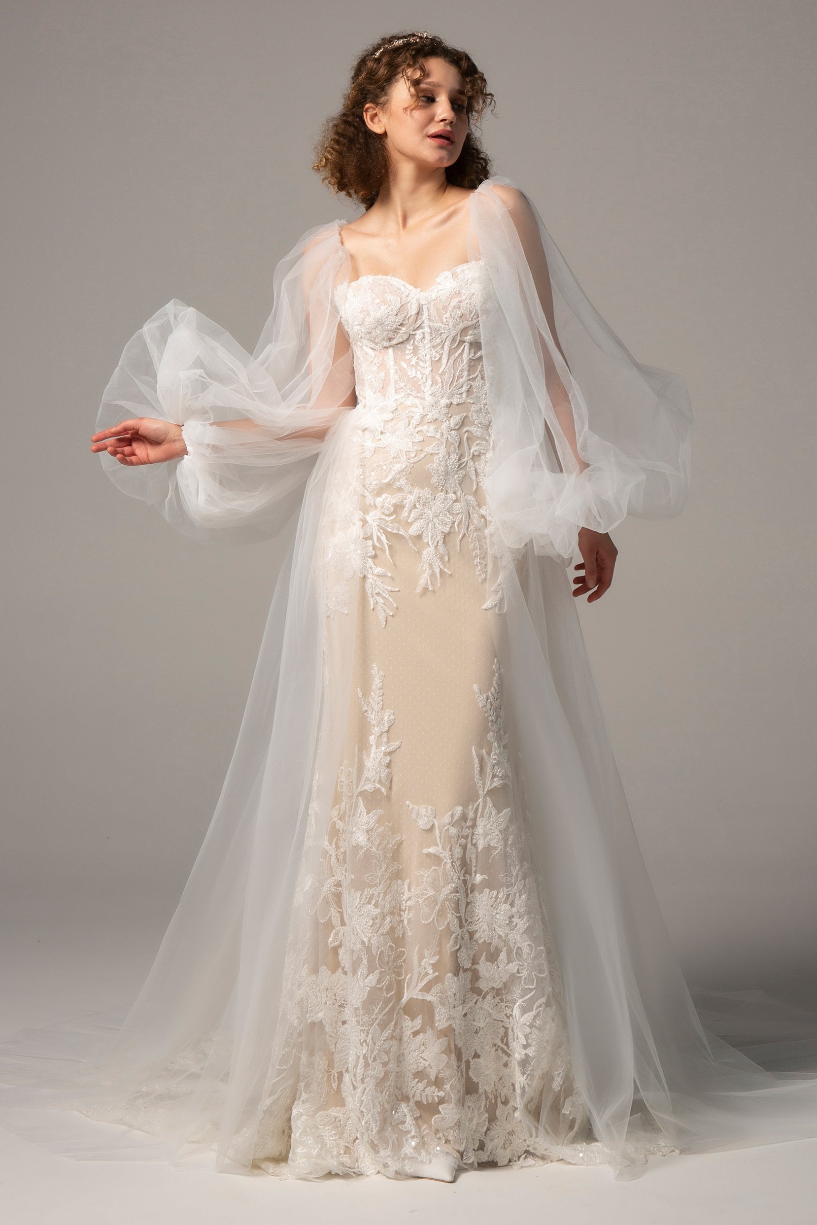 Trumpet Sweetheart Court Train Tulle Knitted Fabric Wedding Dress