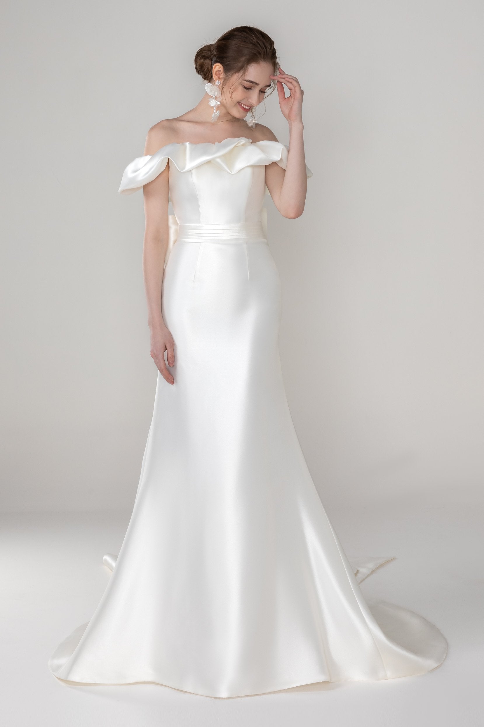 mikado off shoulder wedding dress Sage - Bridal Size 10