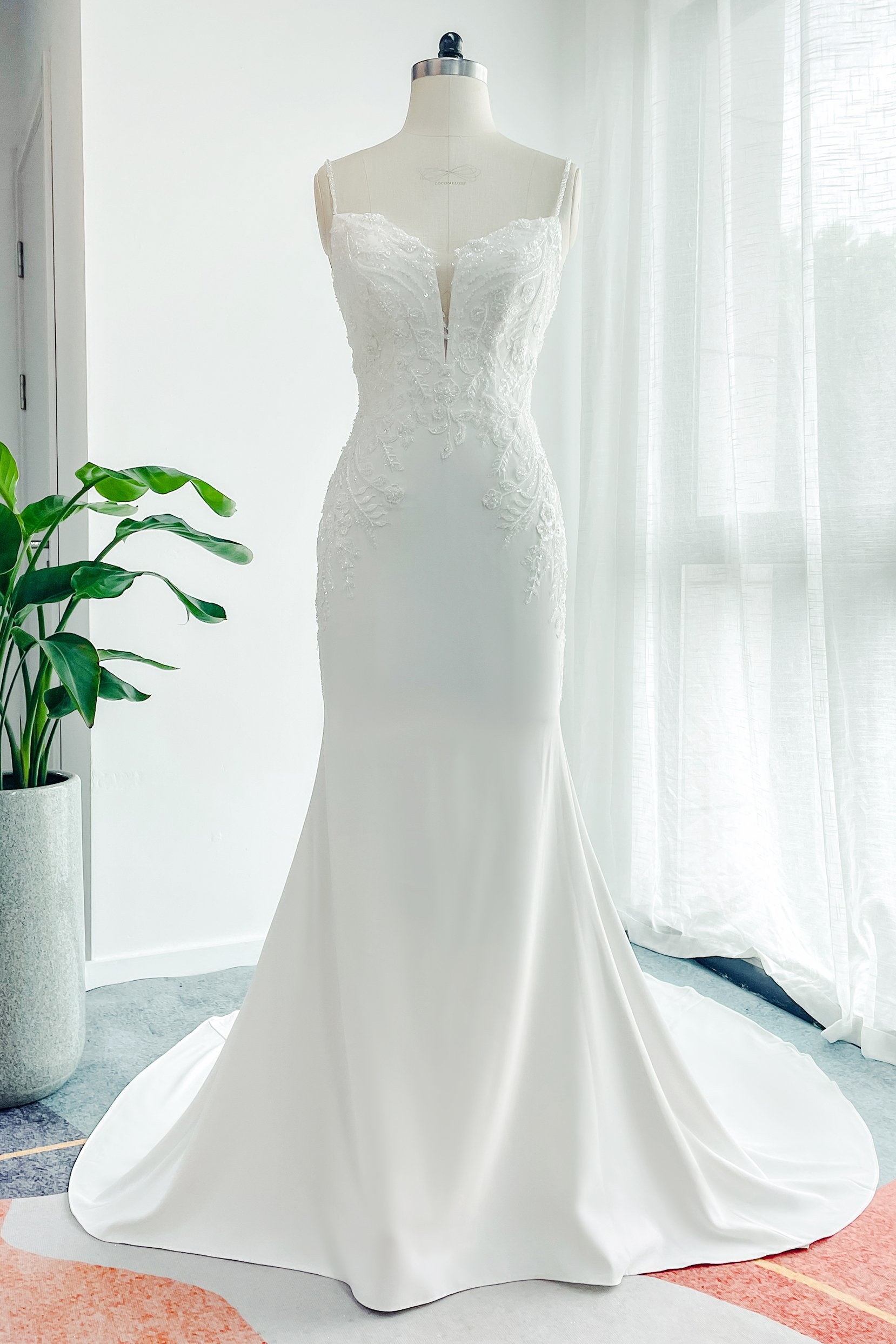Plus Size Crystal Mermaid Wedding Dress - Off Shoulder, Ruffles, Chapel Train, Custom Made Plus Size Crystal Mermaid Wedding Dress - Off Shoulder, Ruffles, Chapel Train, Custom Made